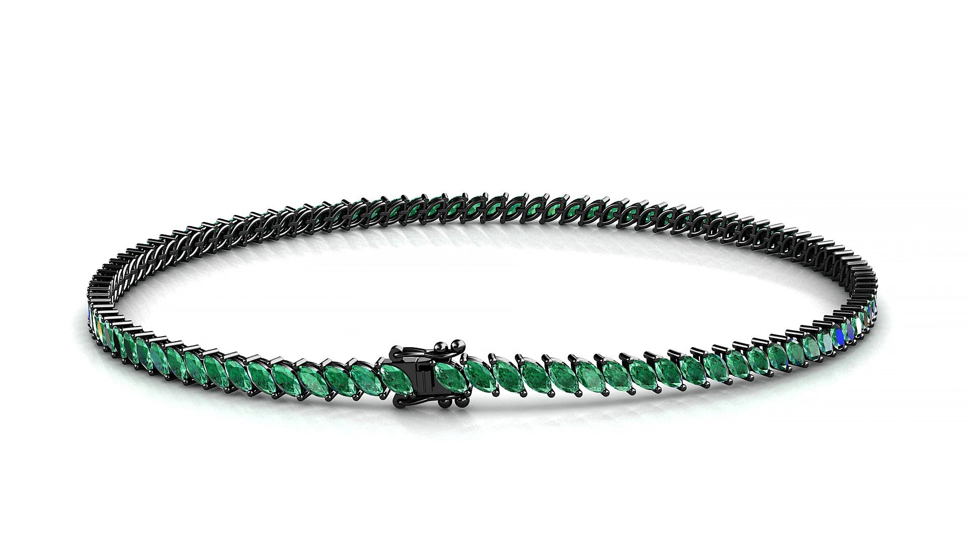 Venezia | 18k Black Gold 3 x 1.5 mm Marquise Natural Emerald 15 cm Tennis Bracelet