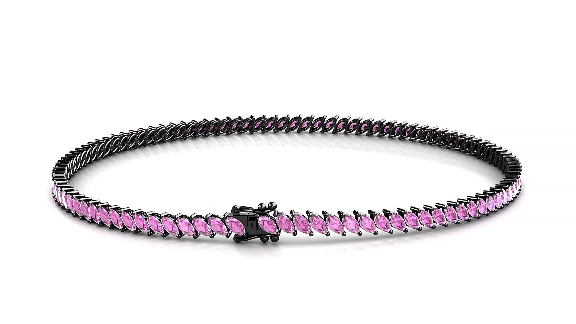 Venezia | 18k Black Gold 3 x 1.5 mm Marquise Natural Pink Sapphire 15 cm Tennis Bracelet