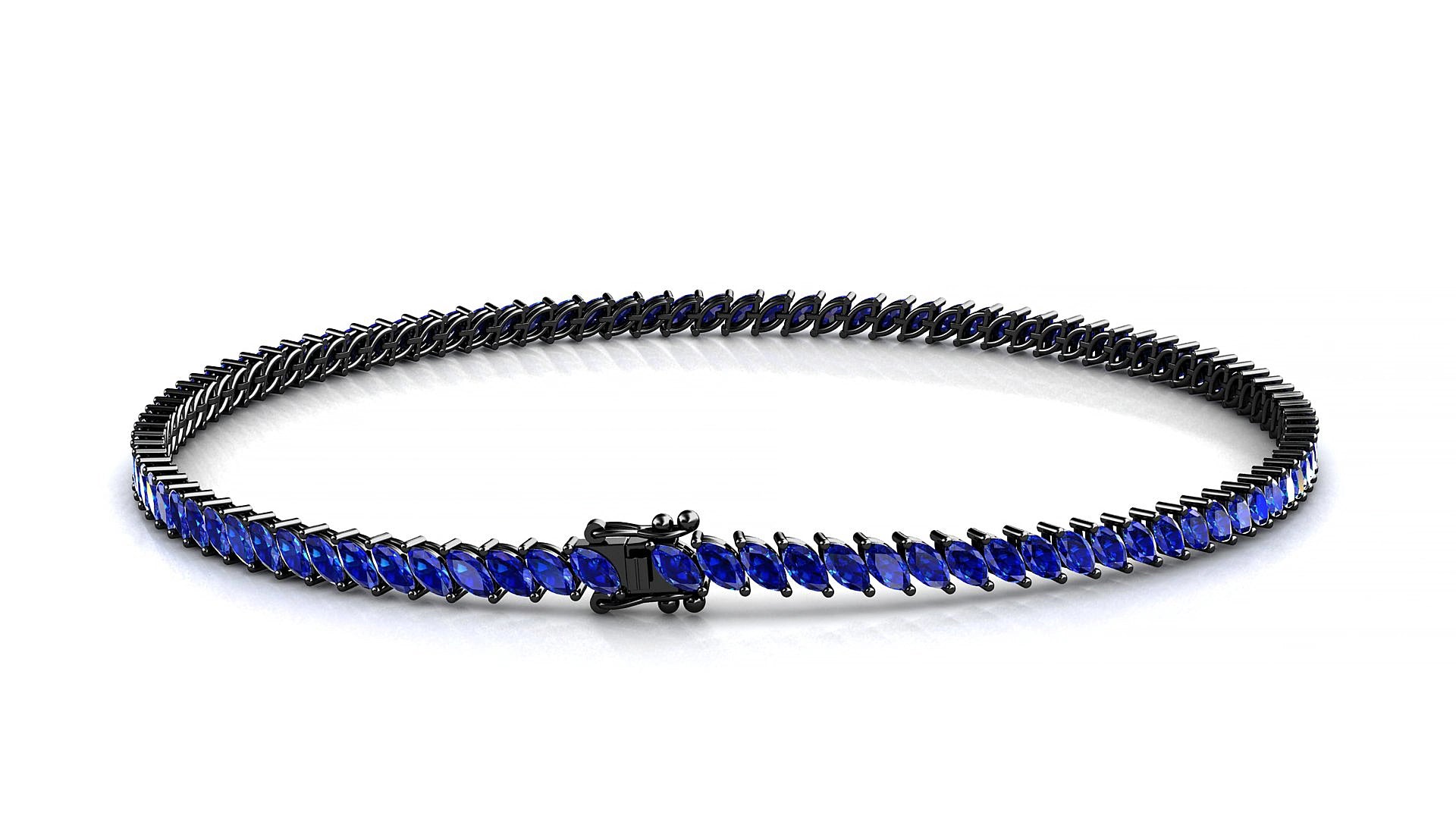 Venezia | 18k Black Gold 3 x 1.5 mm Marquise Natural Sapphire 18 cm Tennis Bracelet