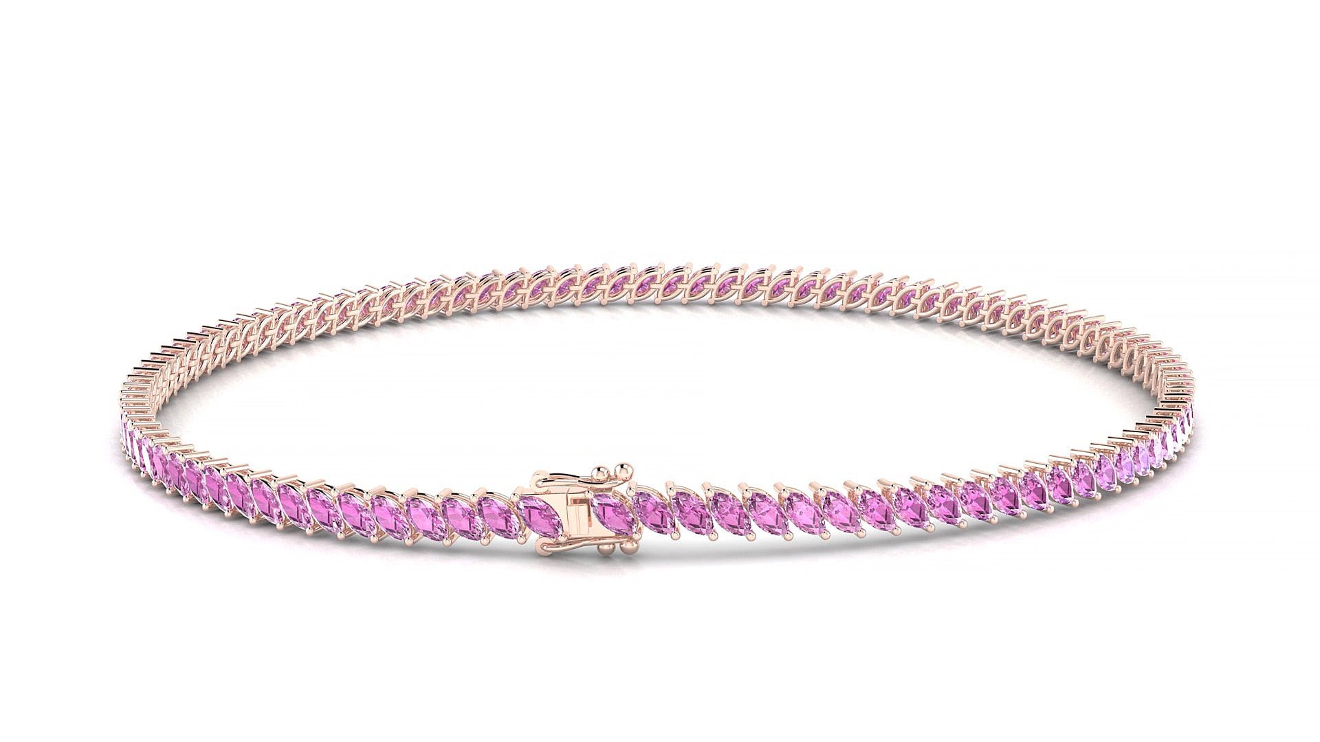 Venezia | 18k Rose Gold 3 x 1.5 mm Marquise Natural Pink Sapphire 15 cm Tennis Bracelet