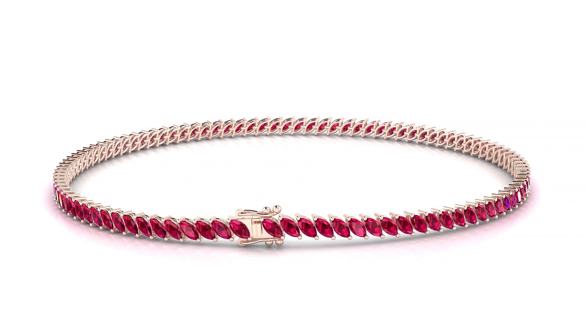 Venezia | 18k Rose Gold 3 x 1.5 mm Marquise Natural Ruby 18 cm Tennis Bracelet