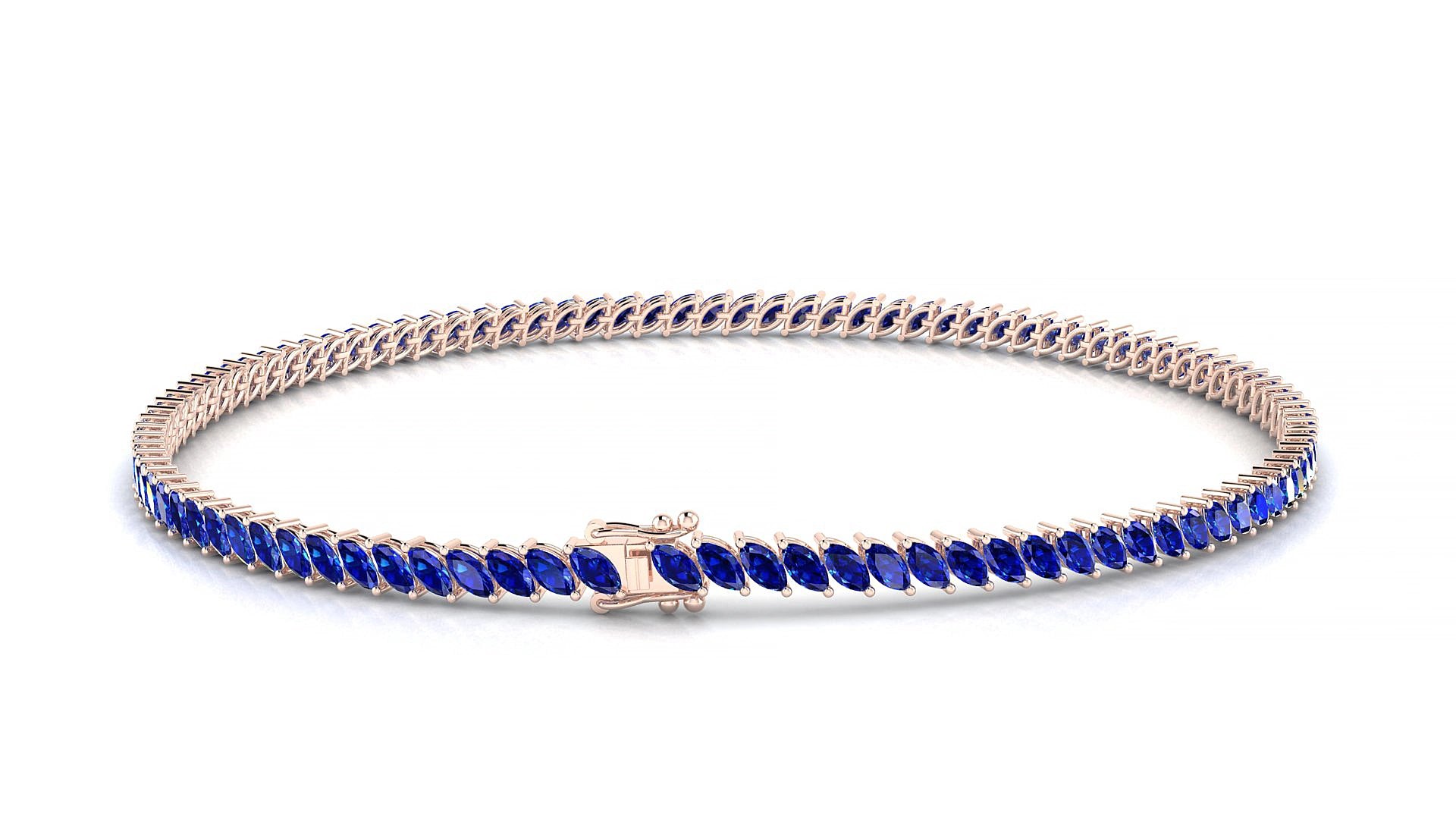 Venezia | 18k Rose Gold 3 x 1.5 mm Marquise Natural Sapphire 20 cm Tennis Bracelet