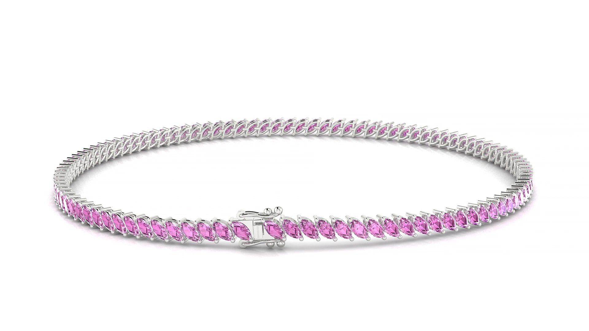 Venezia | 18k White Gold 3 x 1.5 mm Marquise Natural Pink Sapphire 18 cm Tennis Bracelet