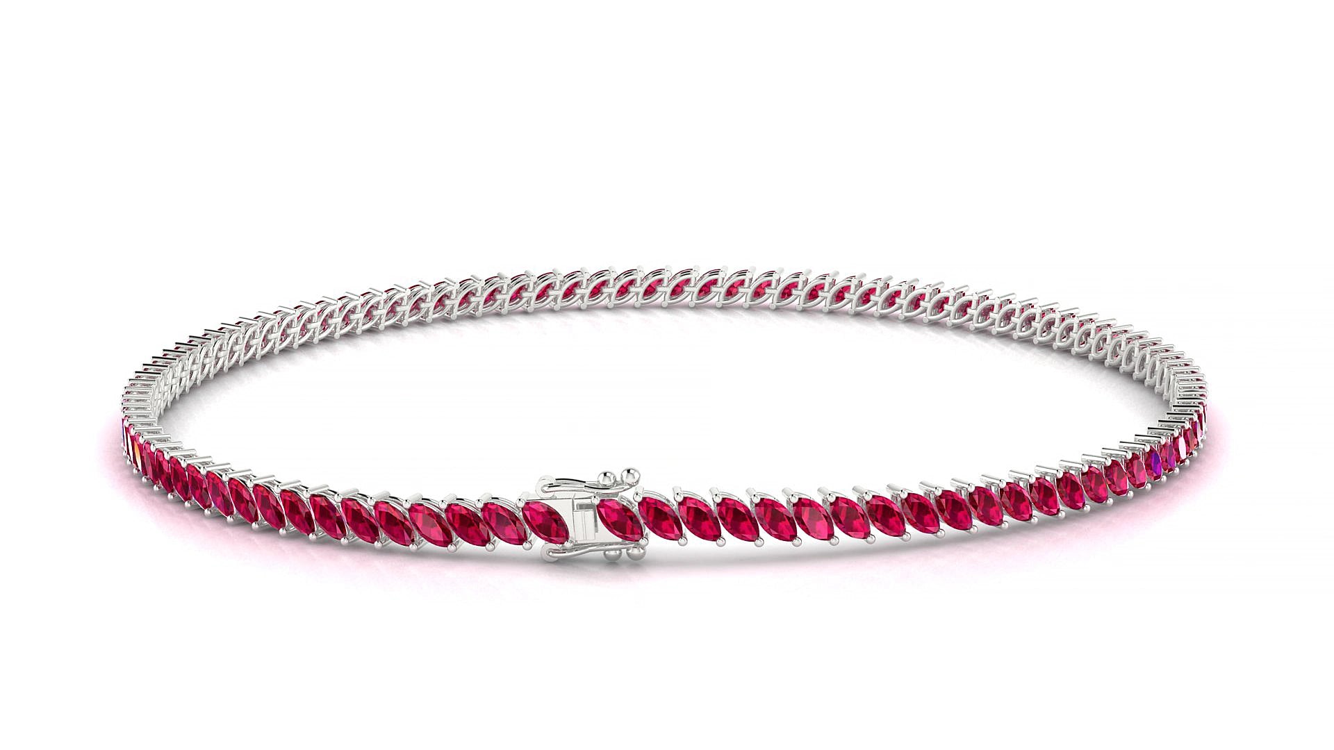 Venezia | 18k White Gold 3 x 1.5 mm Marquise Natural Ruby 16 cm Tennis Bracelet