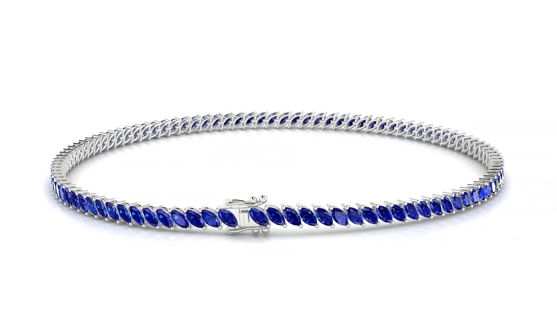 Venezia | 18k White Gold 3 x 1.5 mm Marquise Natural Sapphire 18 cm Tennis Bracelet