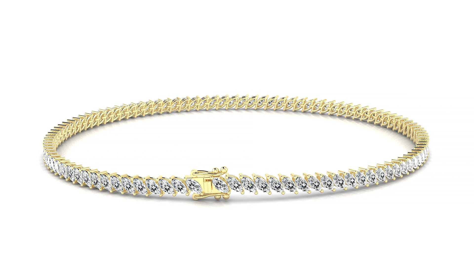 Venezia | 18k Yellow Gold 3 x 1.5 mm Marquise Natural Diamond 15 cm Tennis Bracelet