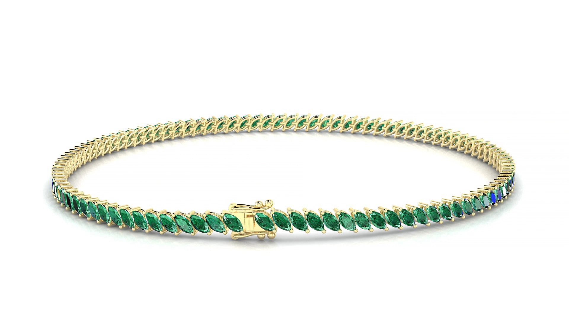 Venezia | 18k Yellow Gold 3 x 1.5 mm Marquise Natural Emerald 15 cm Tennis Bracelet