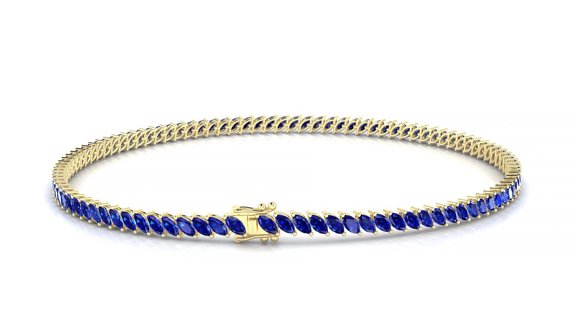Venezia | 18k Yellow Gold 3 x 1.5 mm Marquise Natural Sapphire 15 cm Tennis Bracelet