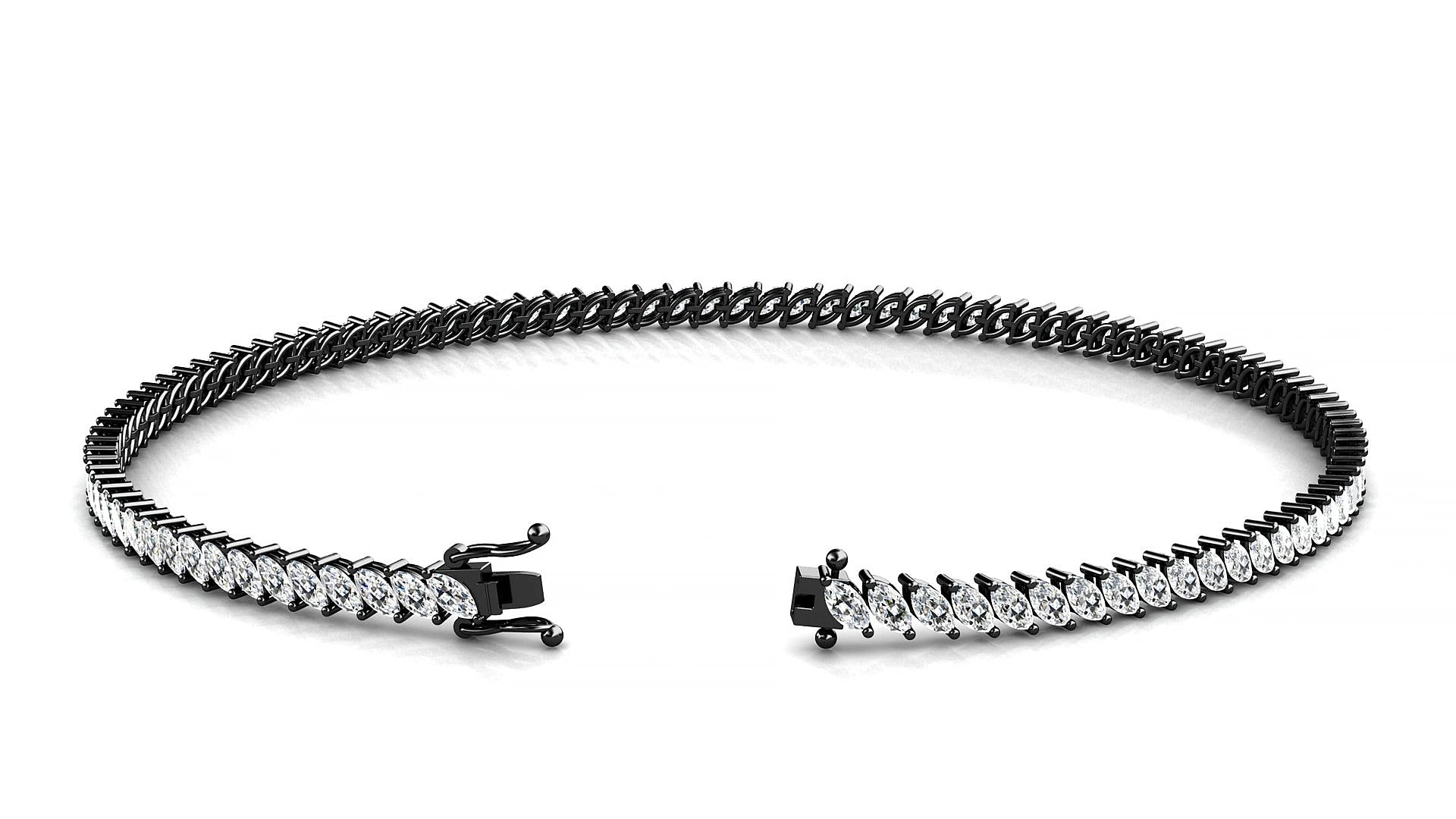 Venezia | 18k Black Gold 3 x 1.5 mm Marquise Natural Diamond 15 cm Tennis Bracelet