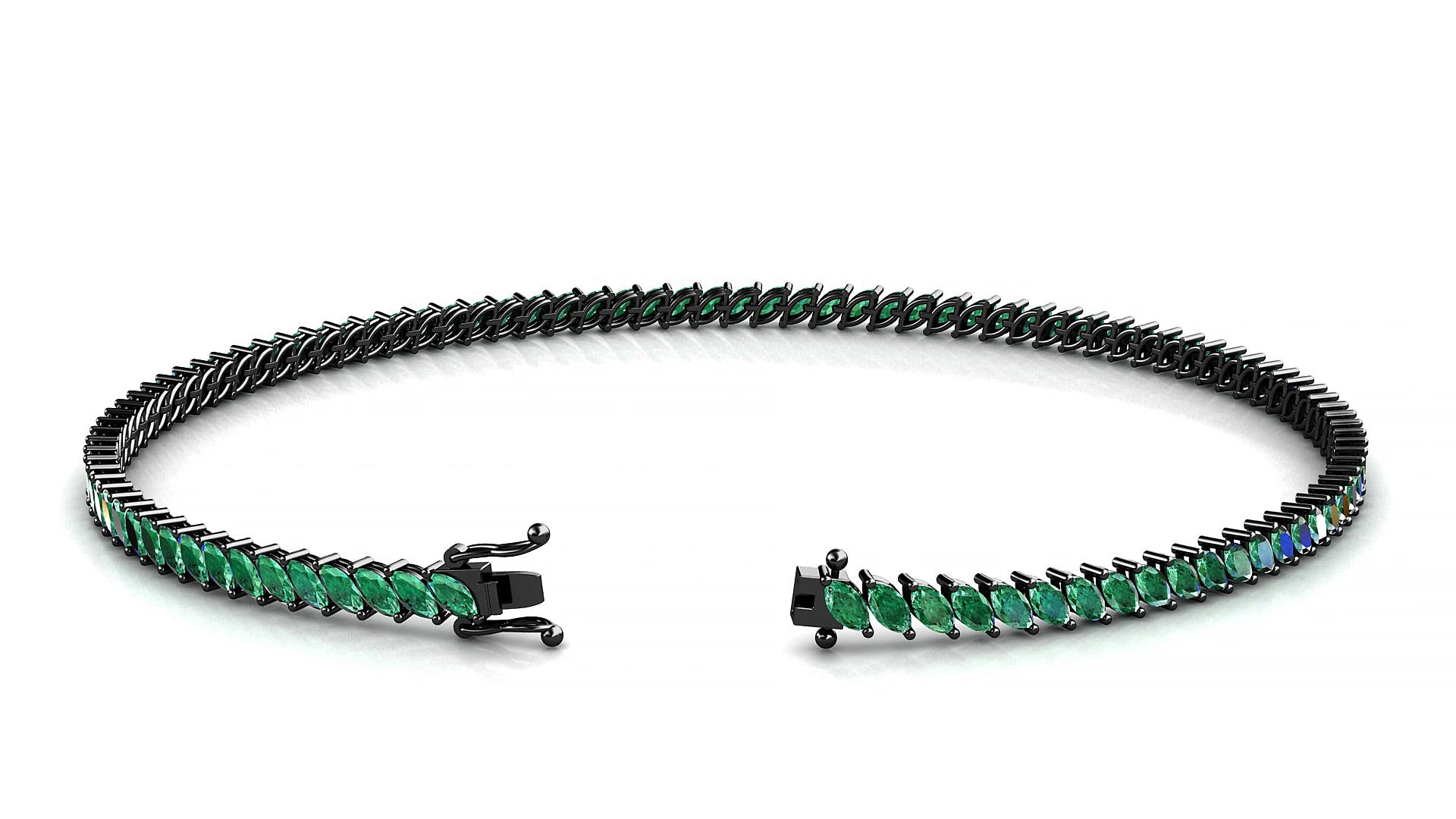 Venezia | 18k Black Gold 3 x 1.5 mm Marquise Natural Emerald 15 cm Tennis Bracelet