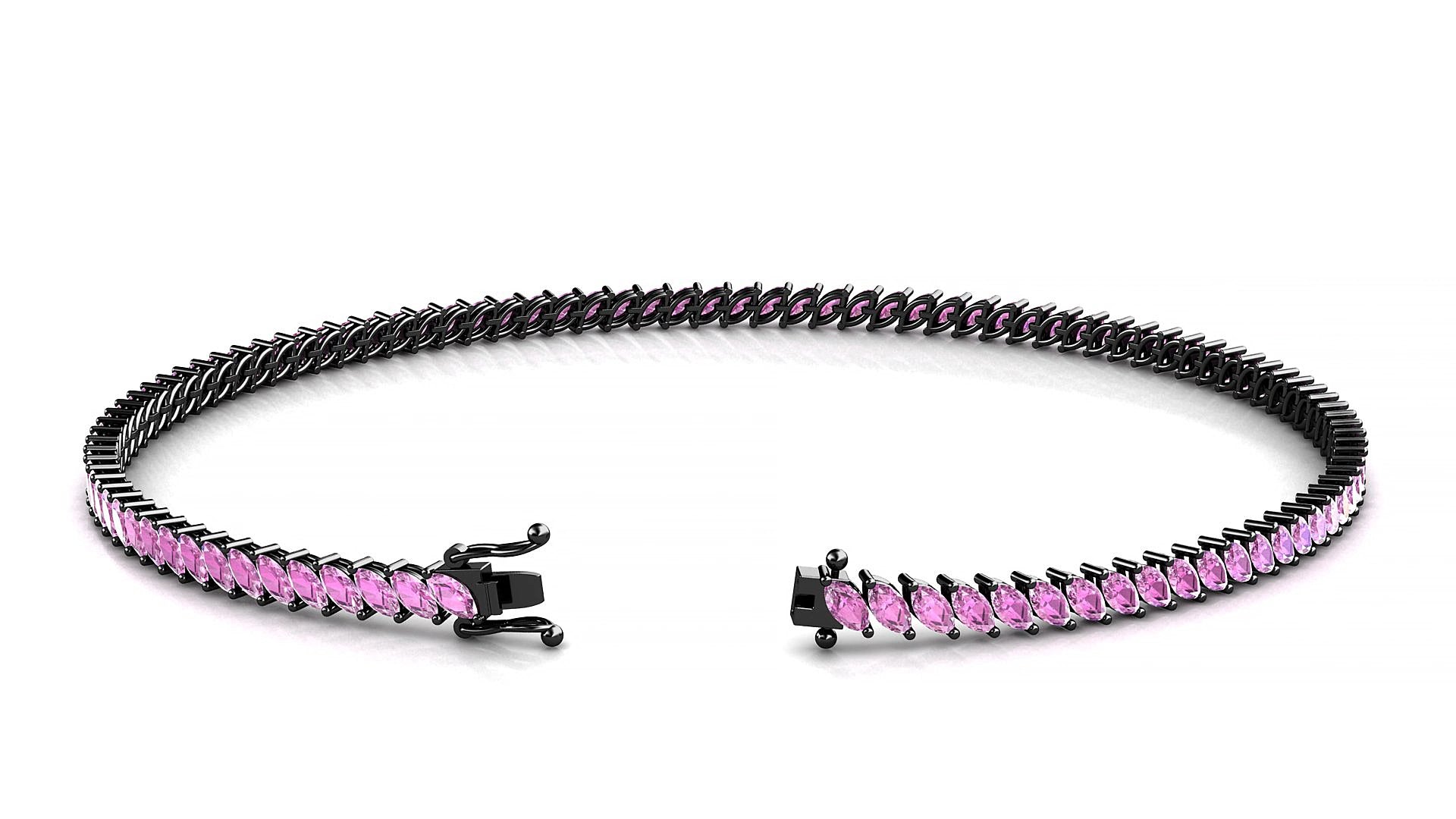 Venezia | 18k Black Gold 3 x 1.5 mm Marquise Natural Pink Sapphire 15 cm Tennis Bracelet