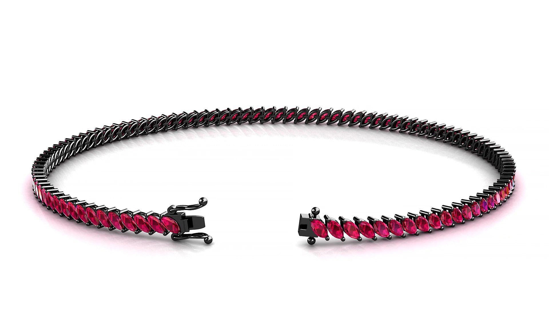 Venezia | 18k Black Gold 3 x 1.5 mm Marquise Natural Ruby 16 cm Tennis Bracelet