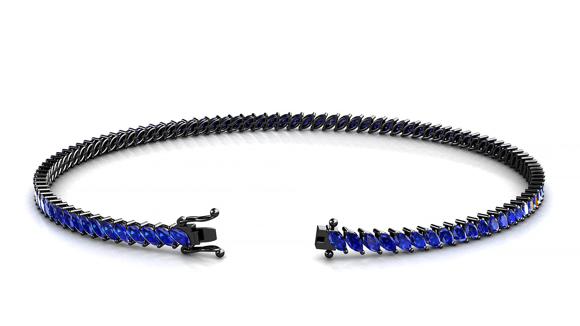 Venezia | 18k Black Gold 3 x 1.5 mm Marquise Natural Sapphire 15 cm Tennis Bracelet