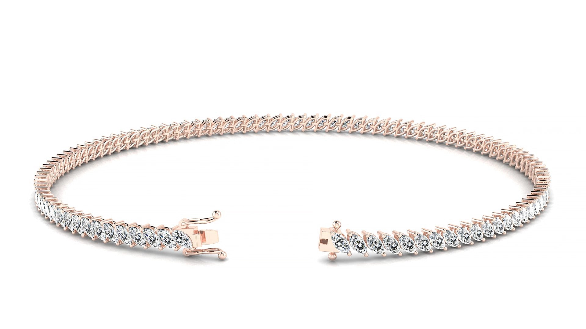 Venezia | 18k Rose Gold 3 x 1.5 mm Marquise Natural Diamond 20 cm Tennis Bracelet
