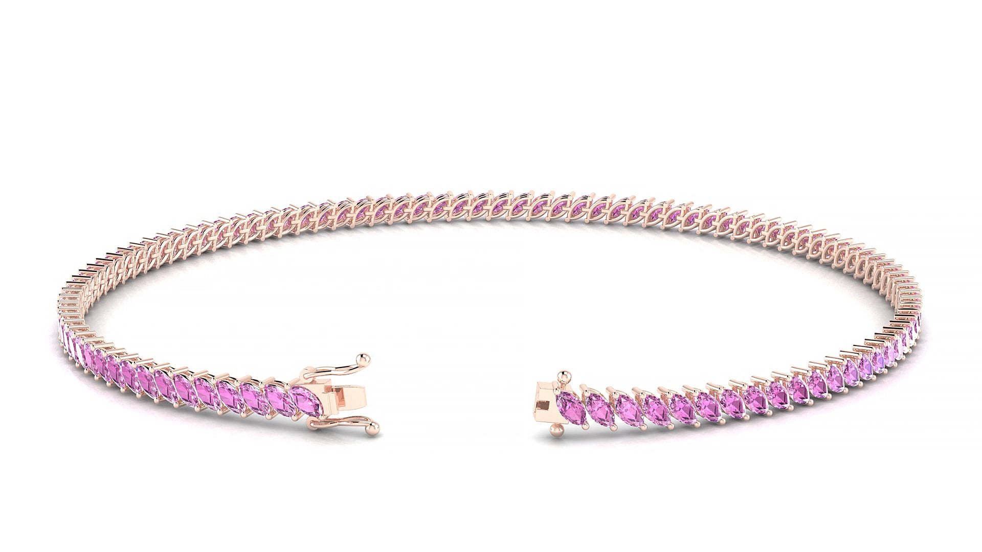 Venezia | 18k Rose Gold 3 x 1.5 mm Marquise Natural Pink Sapphire 16 cm Tennis Bracelet