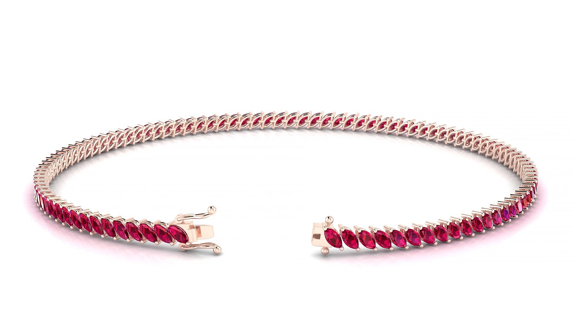 Venezia | 18k Rose Gold 3 x 1.5 mm Marquise Natural Ruby 15 cm Tennis Bracelet