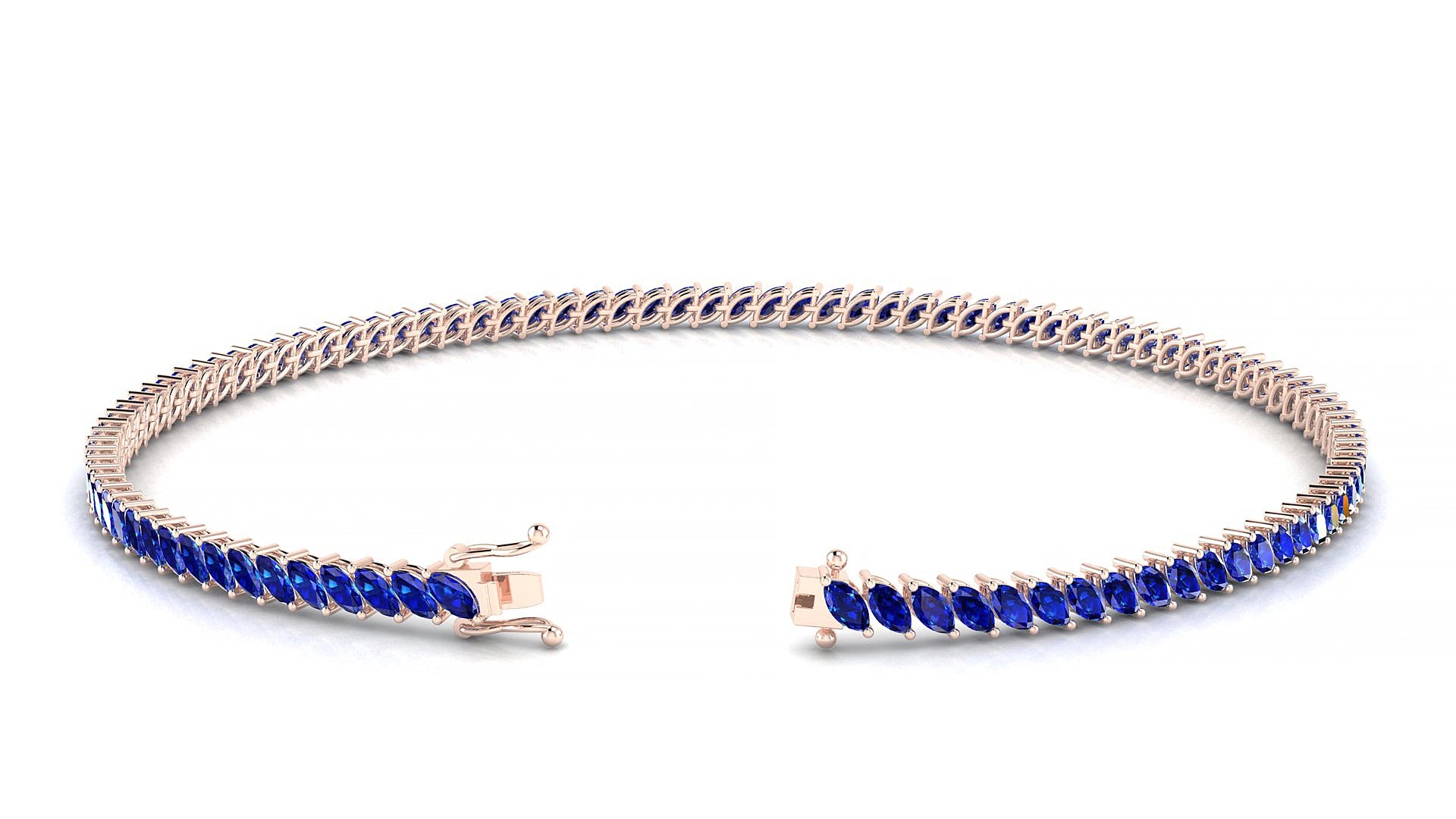 Venezia | 18k Rose Gold 3 x 1.5 mm Marquise Natural Sapphire 16 cm Tennis Bracelet