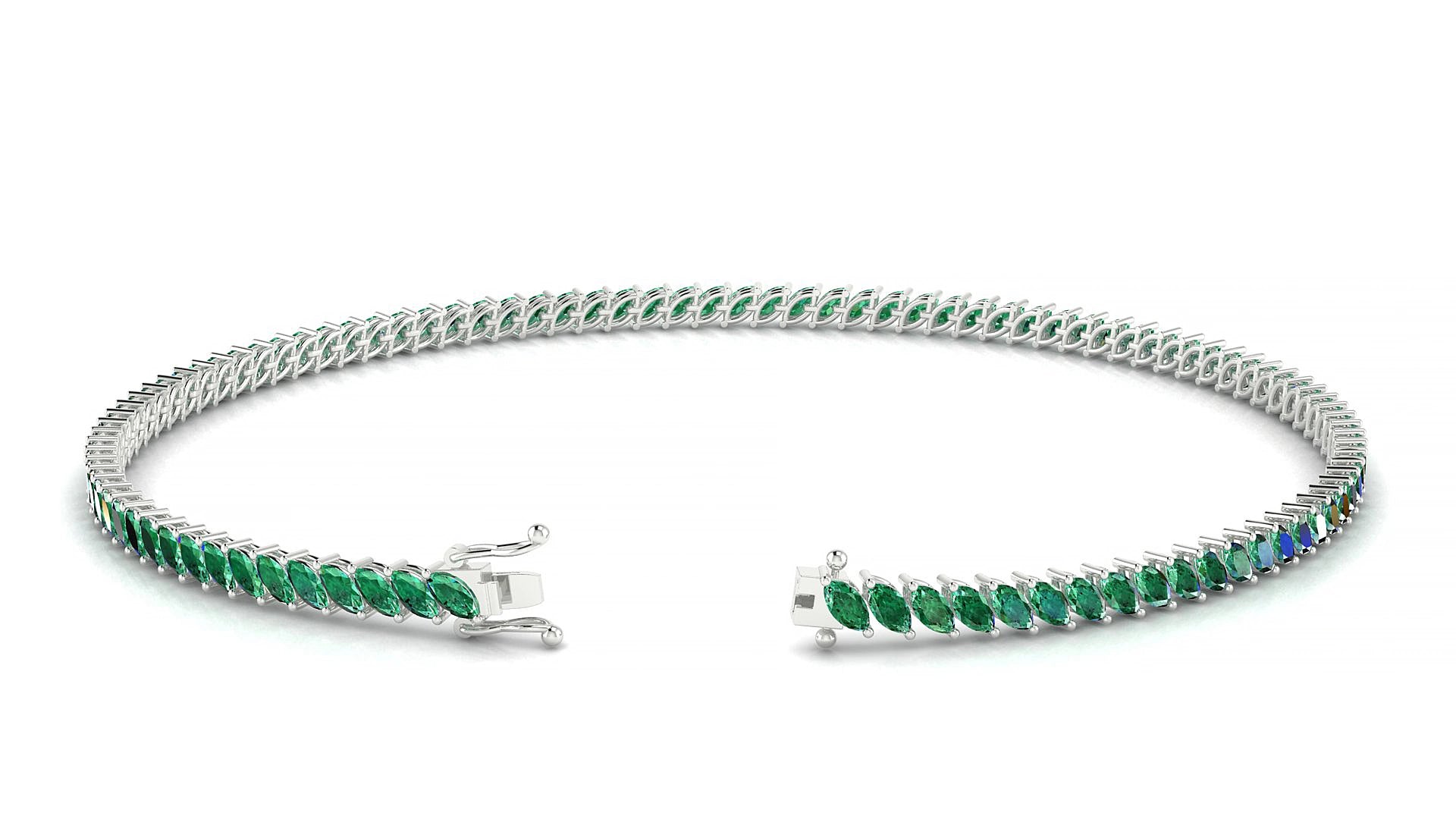 Venezia | 18k White Gold 3 x 1.5 mm Marquise Natural Emerald 15 cm Tennis Bracelet