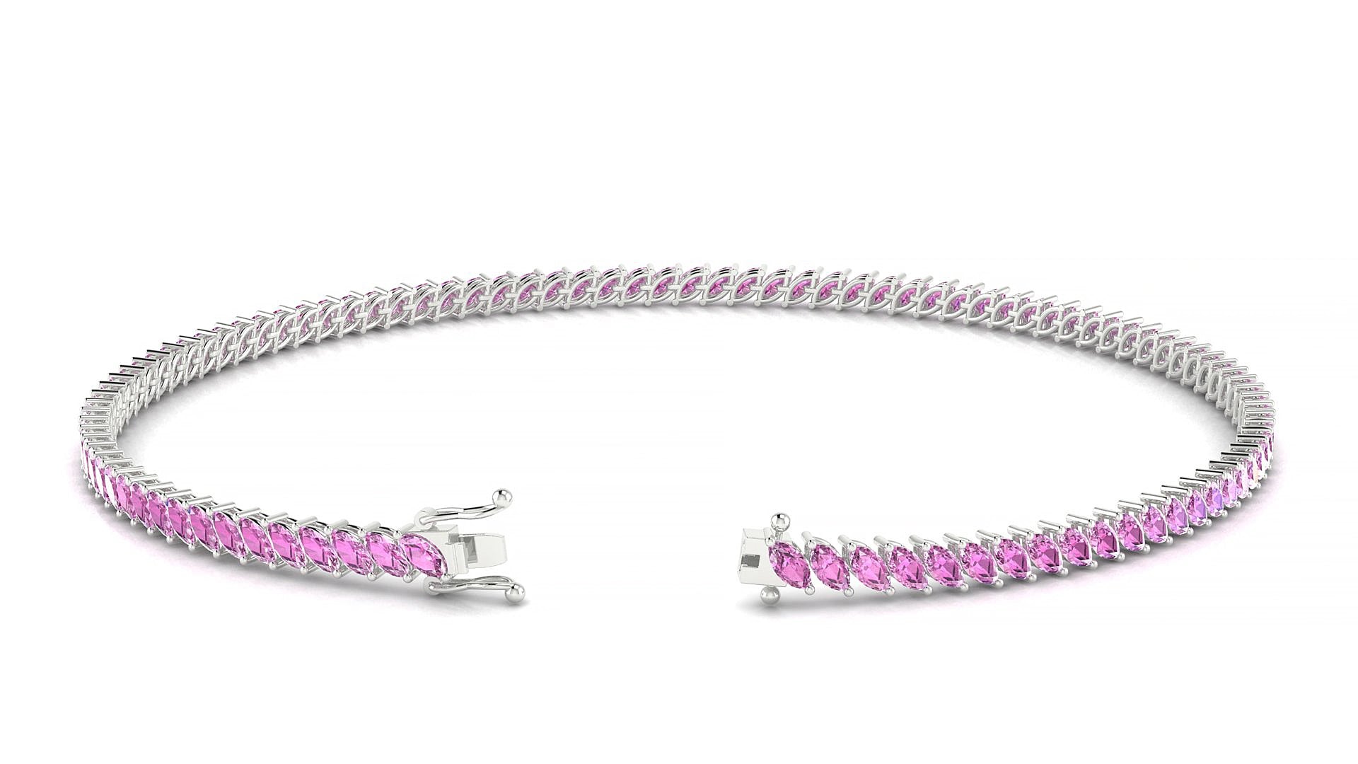 Venezia | 18k White Gold 3 x 1.5 mm Marquise Natural Pink Sapphire 15 cm Tennis Bracelet