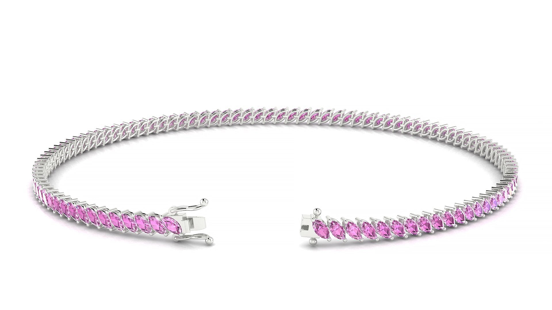 Venezia | 18k White Gold 3 x 1.5 mm Marquise Natural Pink Sapphire Tennis Bracelet