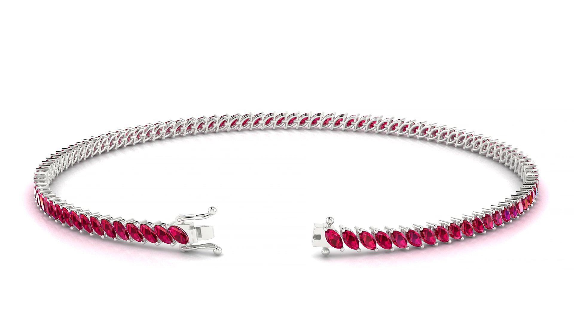 Venezia | 18k White Gold 3 x 1.5 mm Marquise Natural Ruby 18 cm Tennis Bracelet