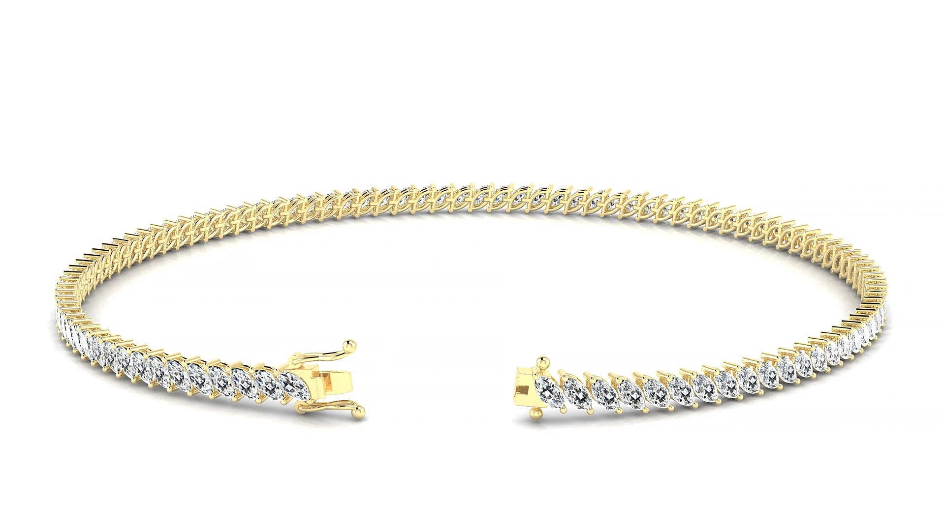 Venezia | 18k Yellow Gold 3 x 1.5 mm Marquise Natural Diamond 16 cm Tennis Bracelet