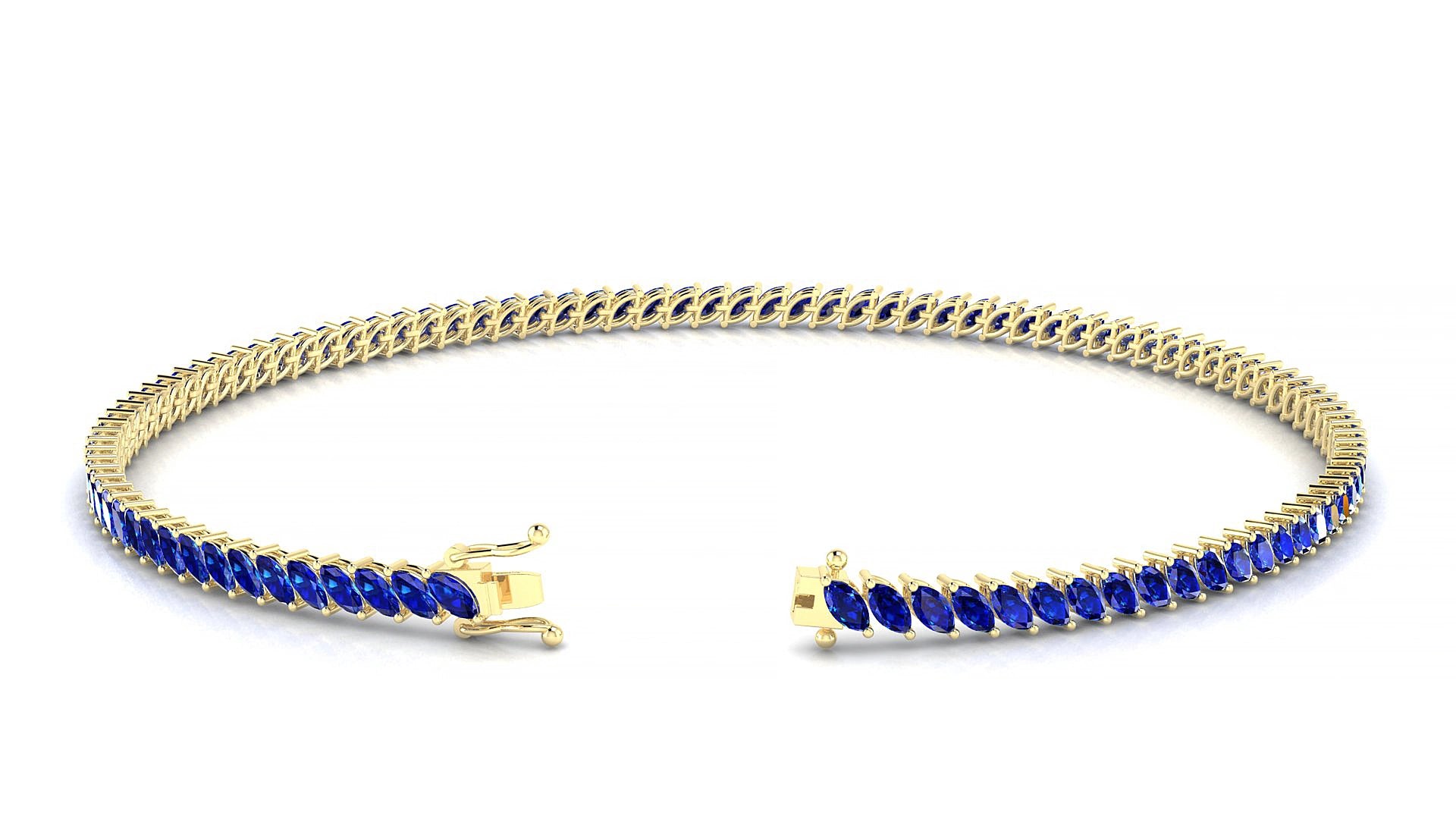 Venezia | 18k Yellow Gold 3 x 1.5 mm Marquise Natural Sapphire 17 cm Tennis Bracelet