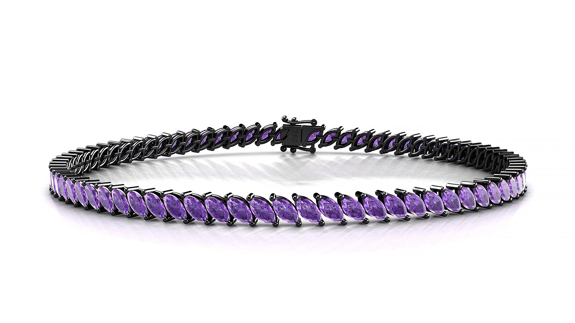 Venezia | 18k Black Gold 4 x 2 mm Marquise Natural Amethyst 18 cm Tennis Bracelet