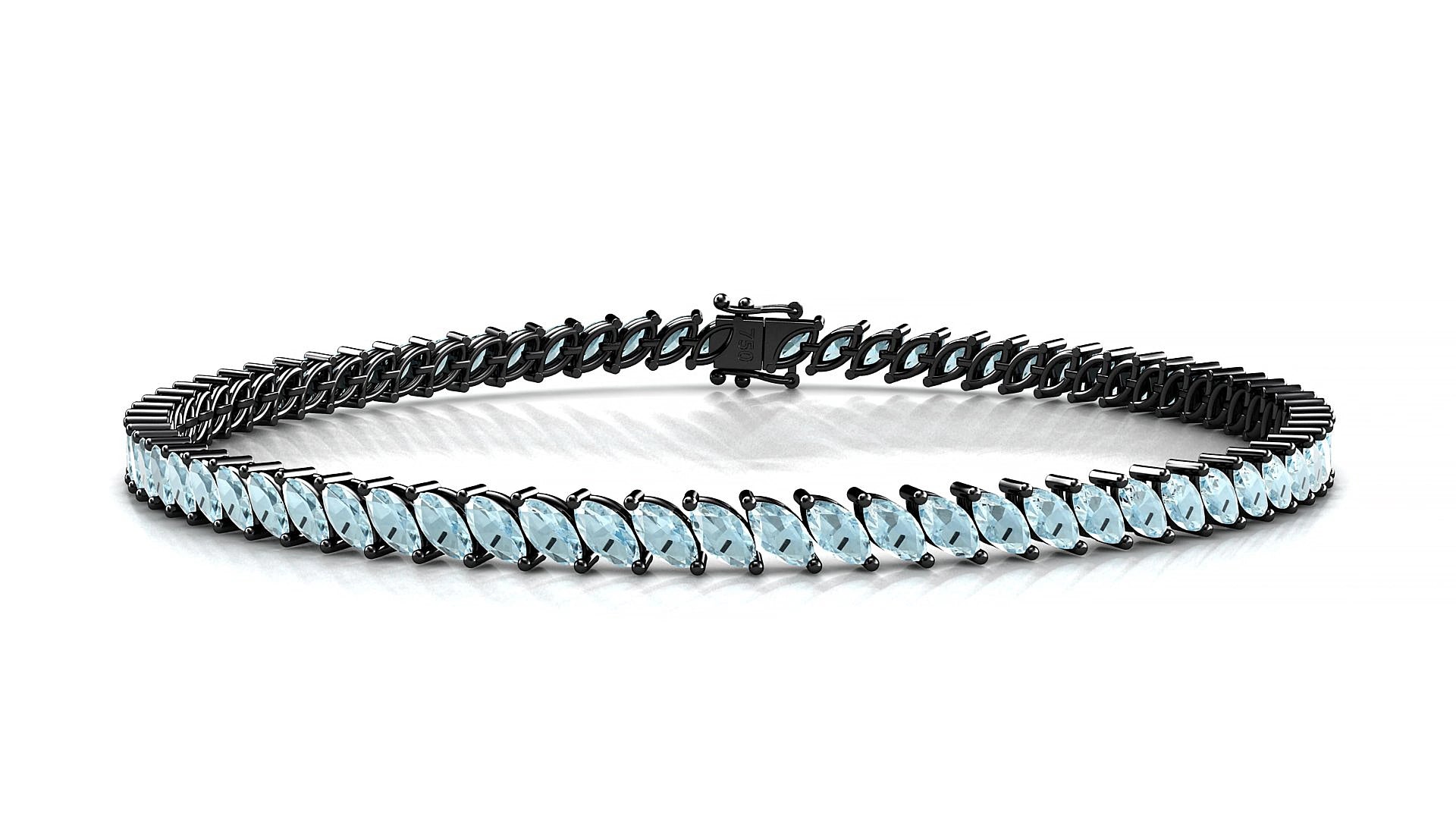 Venezia | 18k Black Gold 4 x 2 mm Marquise Natural Aquamarine 15 cm Tennis Bracelet