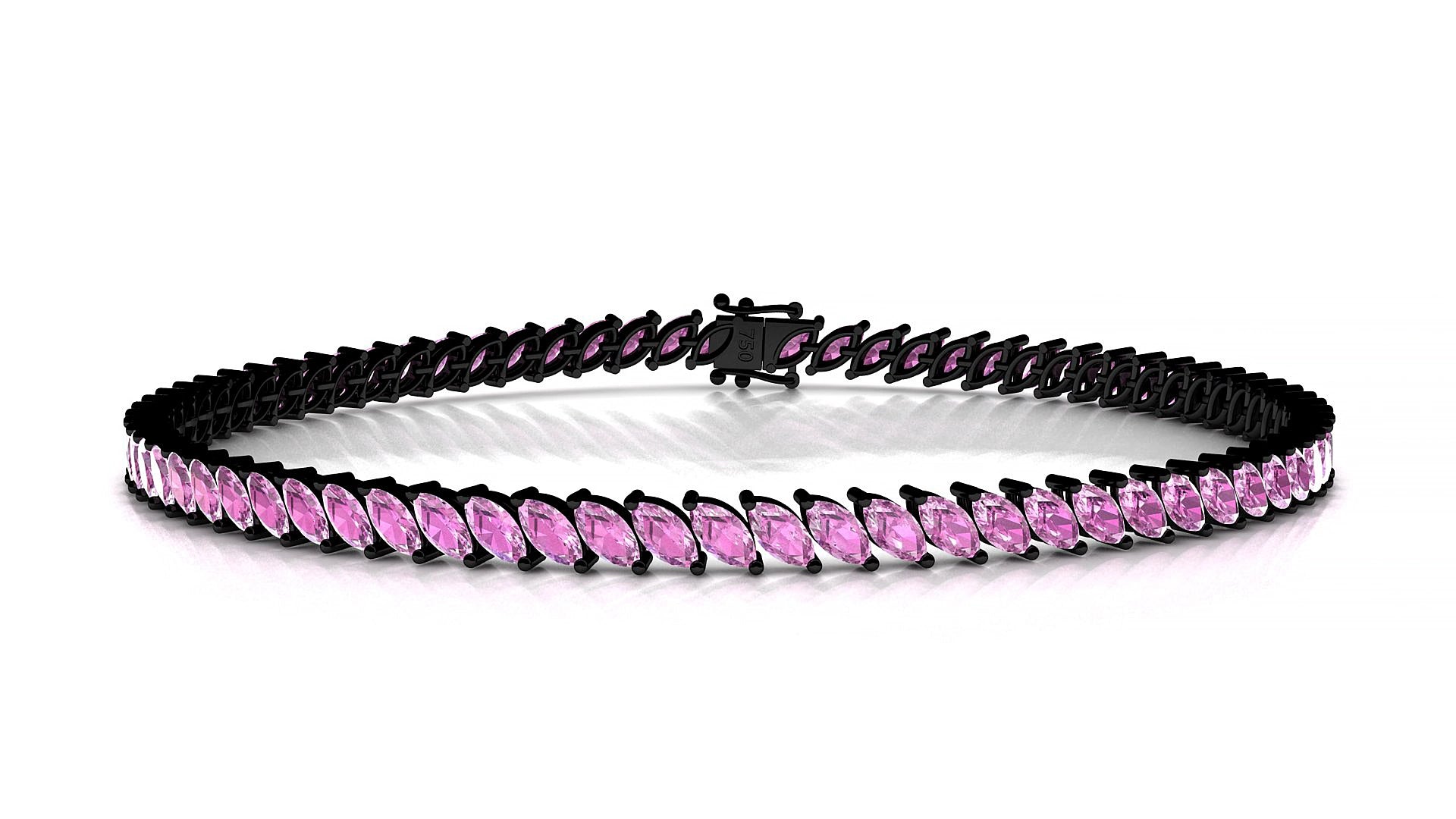 Venezia | 18k Black Gold 4 x 2 mm Marquise Natural Pink Sapphire 15 cm Tennis Bracelet