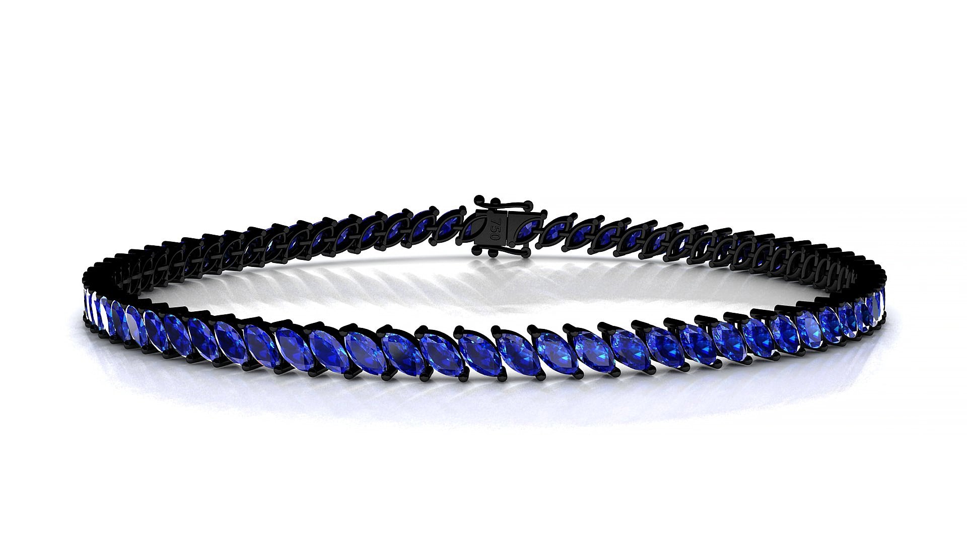 Venezia | 18k Black Gold 4 x 2 mm Marquise Natural Sapphire 15 cm Tennis Bracelet