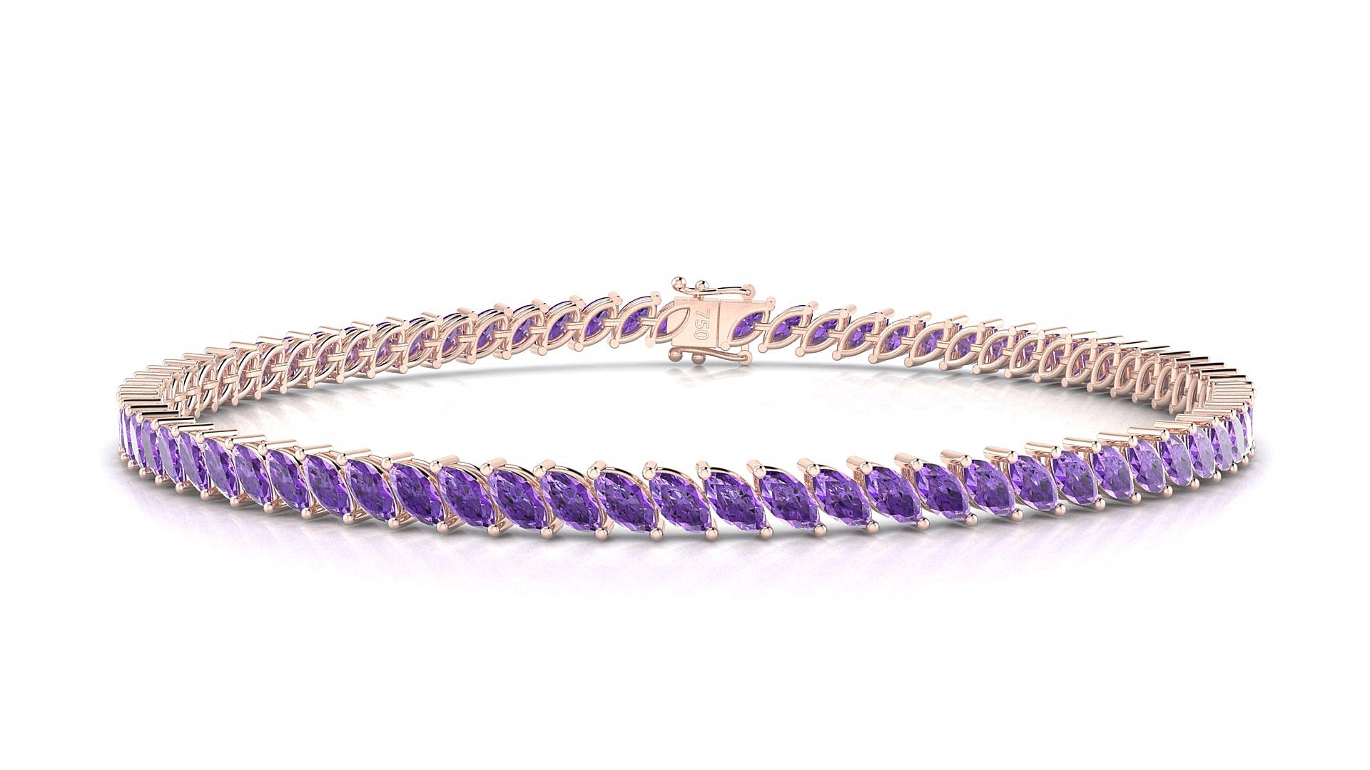 Venezia | 18k Rose Gold 4 x 2 mm Marquise Natural Amethyst 20 cm Tennis Bracelet