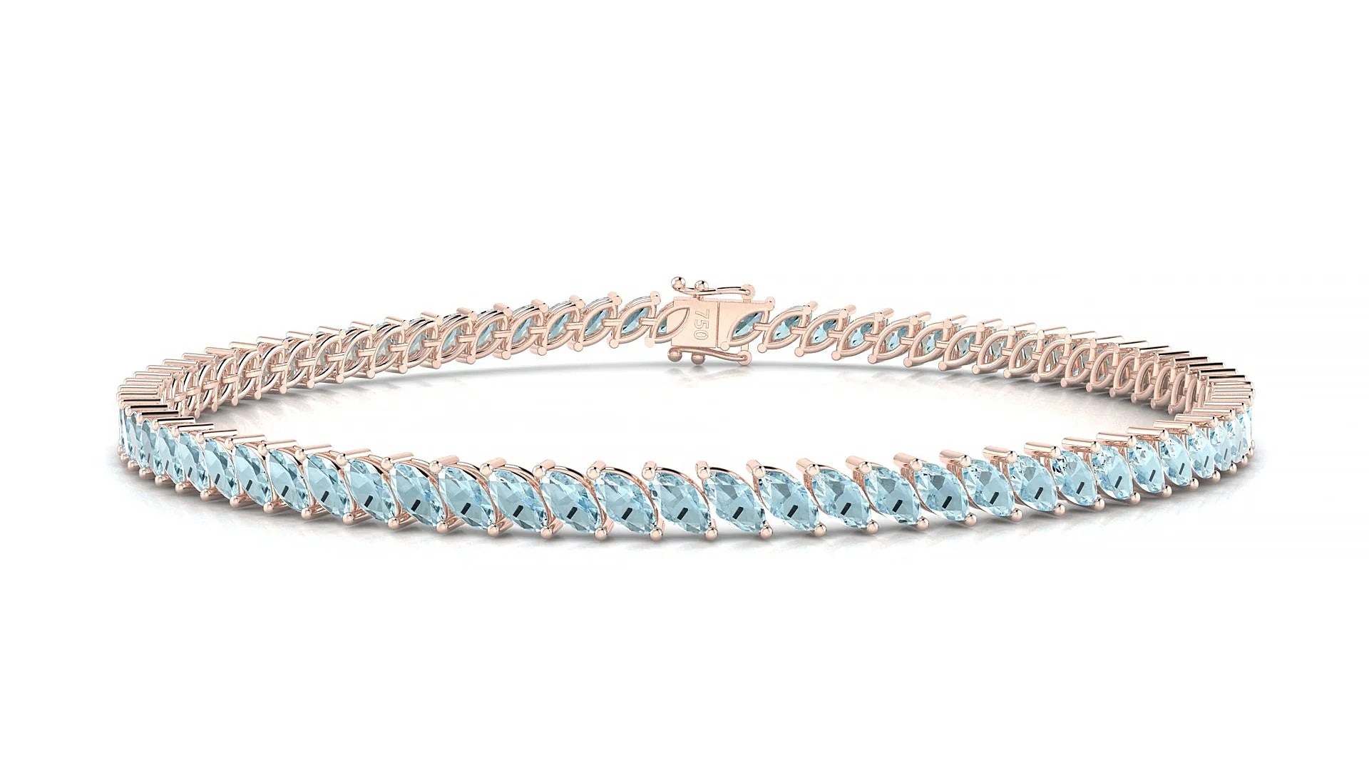 Venezia | 18k Rose Gold 4 x 2 mm Marquise Natural Aquamarine Tennis Bracelet