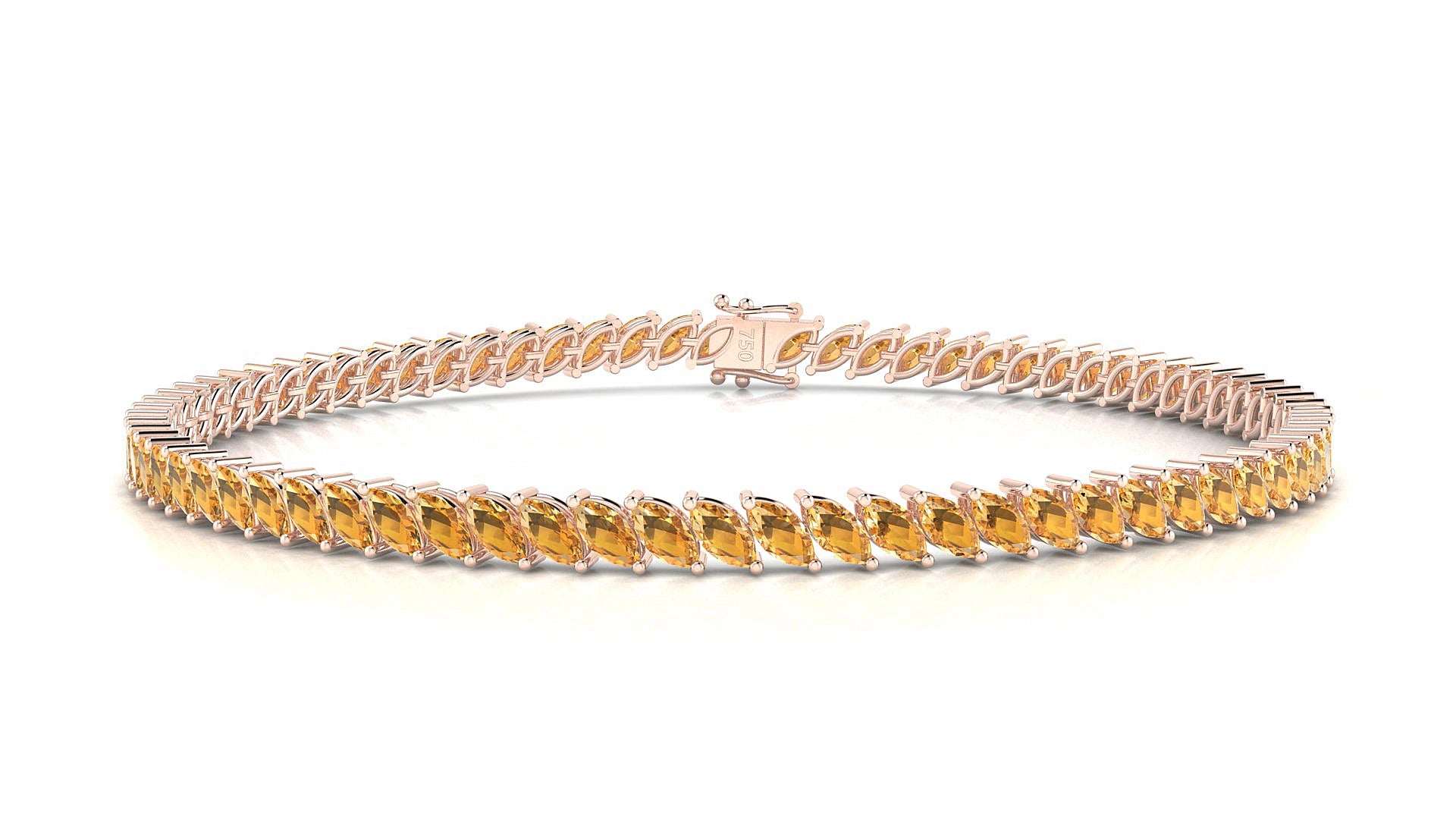 Venezia | 18k Rose Gold 4 x 2 mm Marquise Natural Citrine 19 cm Tennis Bracelet