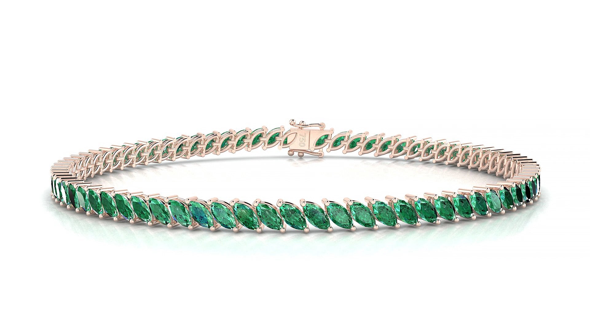 Venezia | 18k Rose Gold 4 x 2 mm Marquise Natural Emerald 17 cm Tennis Bracelet