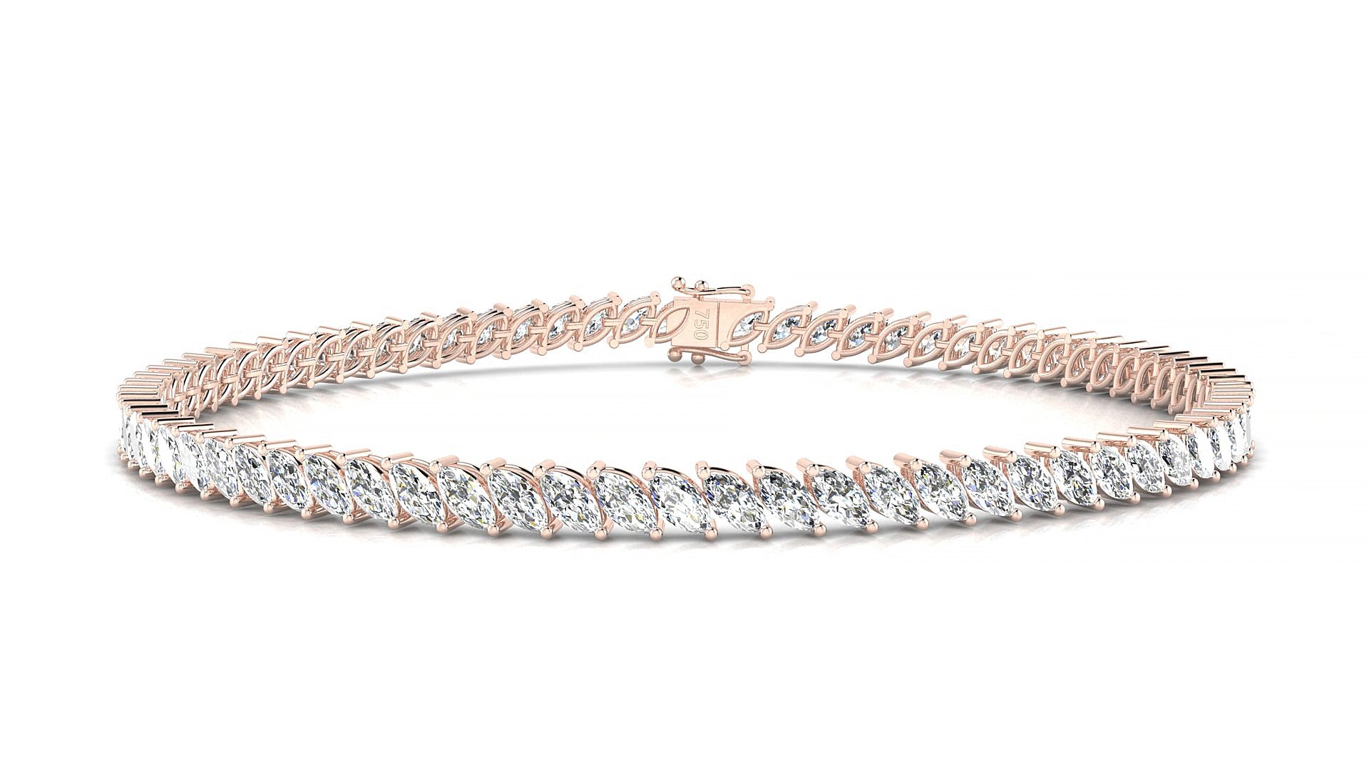 Venezia | 18k Rose Gold 4 x 2 mm Marquise Lab-Grown Diamond 18 cm Tennis Bracelet