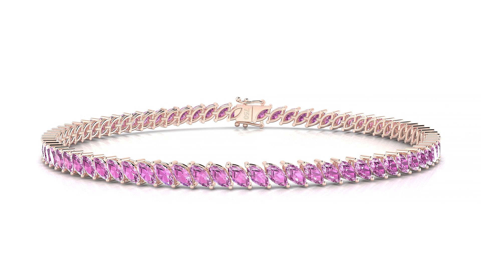 Venezia | 18k Rose Gold 4 x 2 mm Marquise Natural Pink Sapphire 20 cm Tennis Bracelet