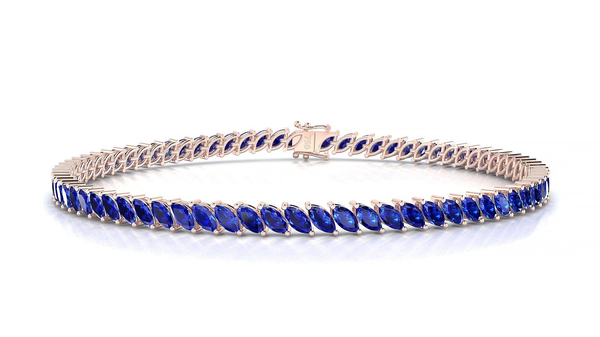 Venezia | 18k Rose Gold 4 x 2 mm Marquise Natural Sapphire 18 cm Tennis Bracelet