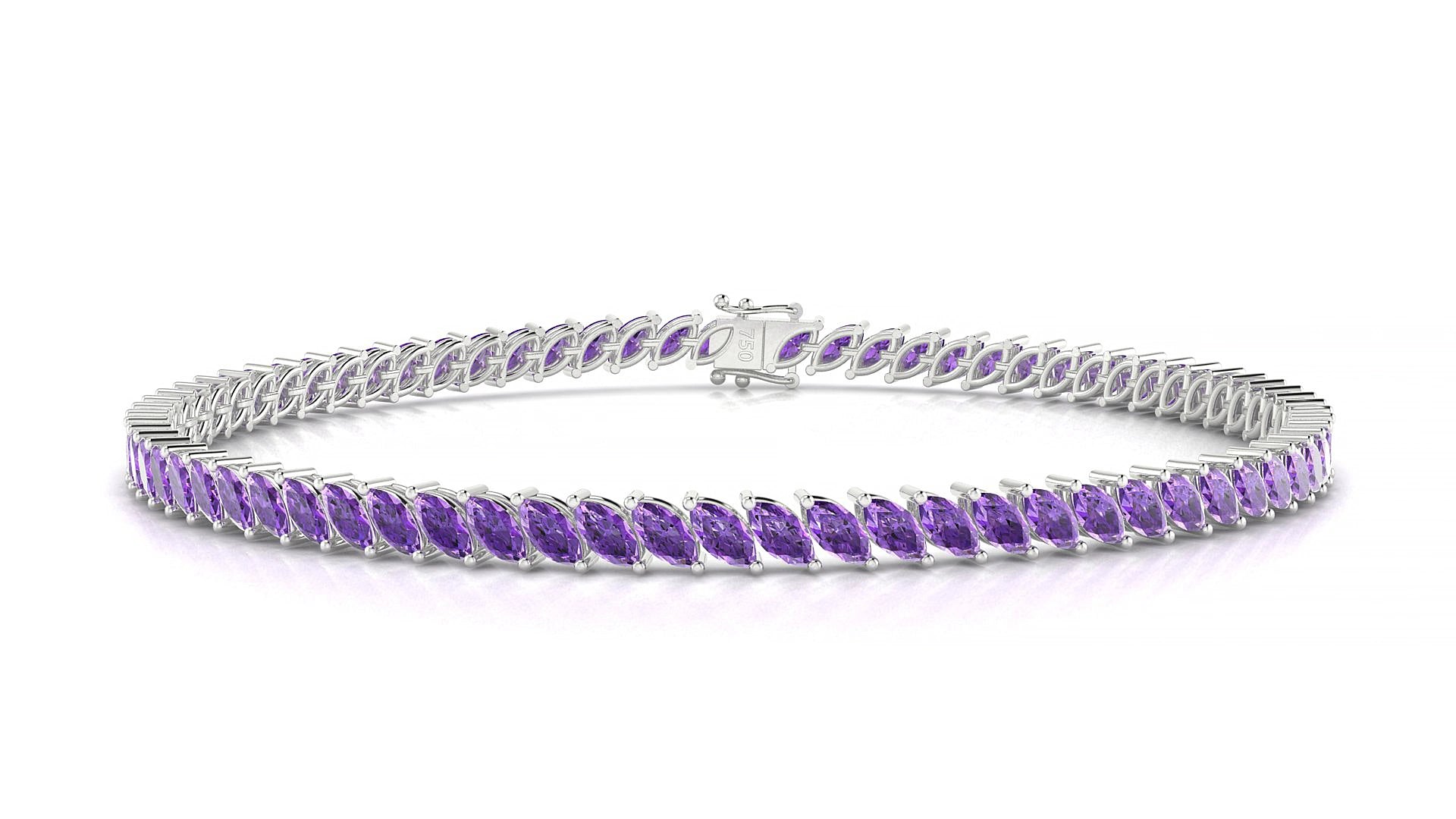 Venezia | 18k White Gold 4 x 2 mm Marquise Natural Amethyst 19 cm Tennis Bracelet