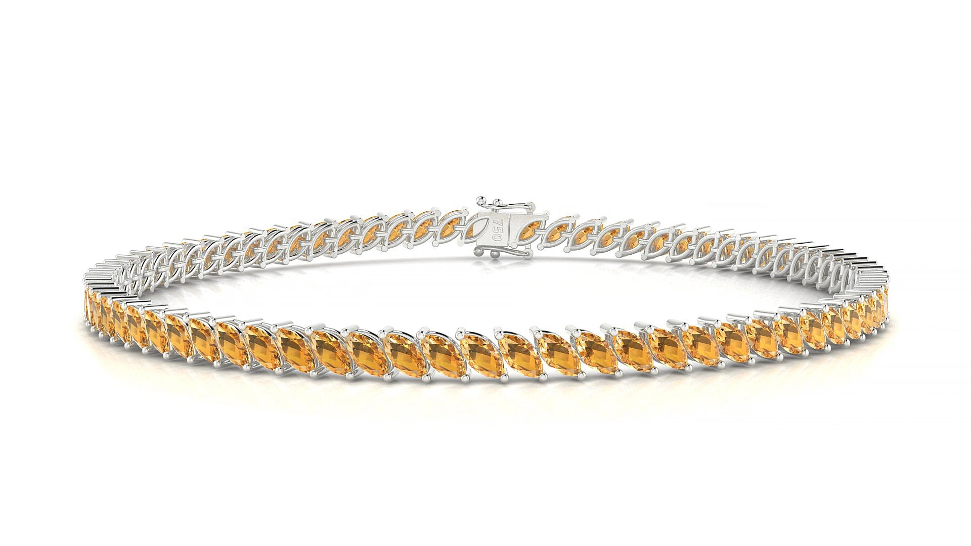 Venezia | 18k White Gold 4 x 2 mm Marquise Natural Citrine 19 cm Tennis Bracelet