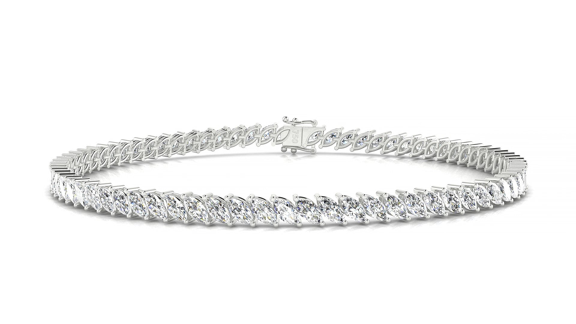 Venezia | 18k White Gold 4 x 2 mm Marquise Natural Diamond 15 cm Tennis Bracelet