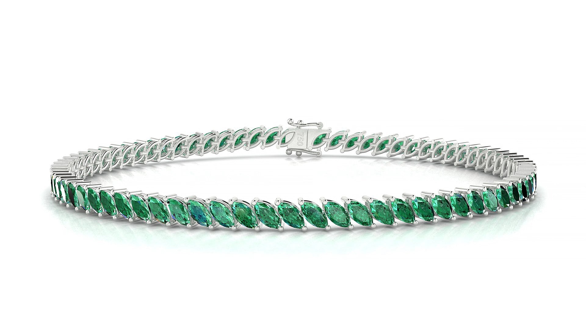 Venezia | 18k White Gold 4 x 2 mm Marquise Natural Emerald 15 cm Tennis Bracelet