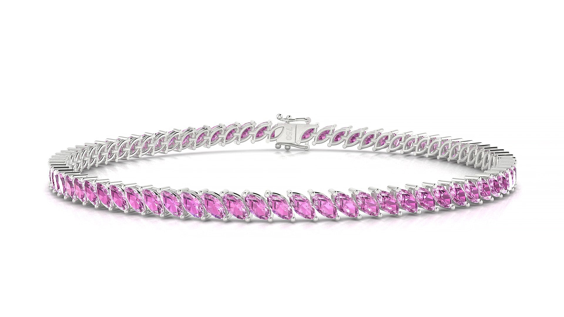 Venezia | 18k White Gold 4 x 2 mm Marquise Natural Pink Sapphire 19 cm Tennis Bracelet
