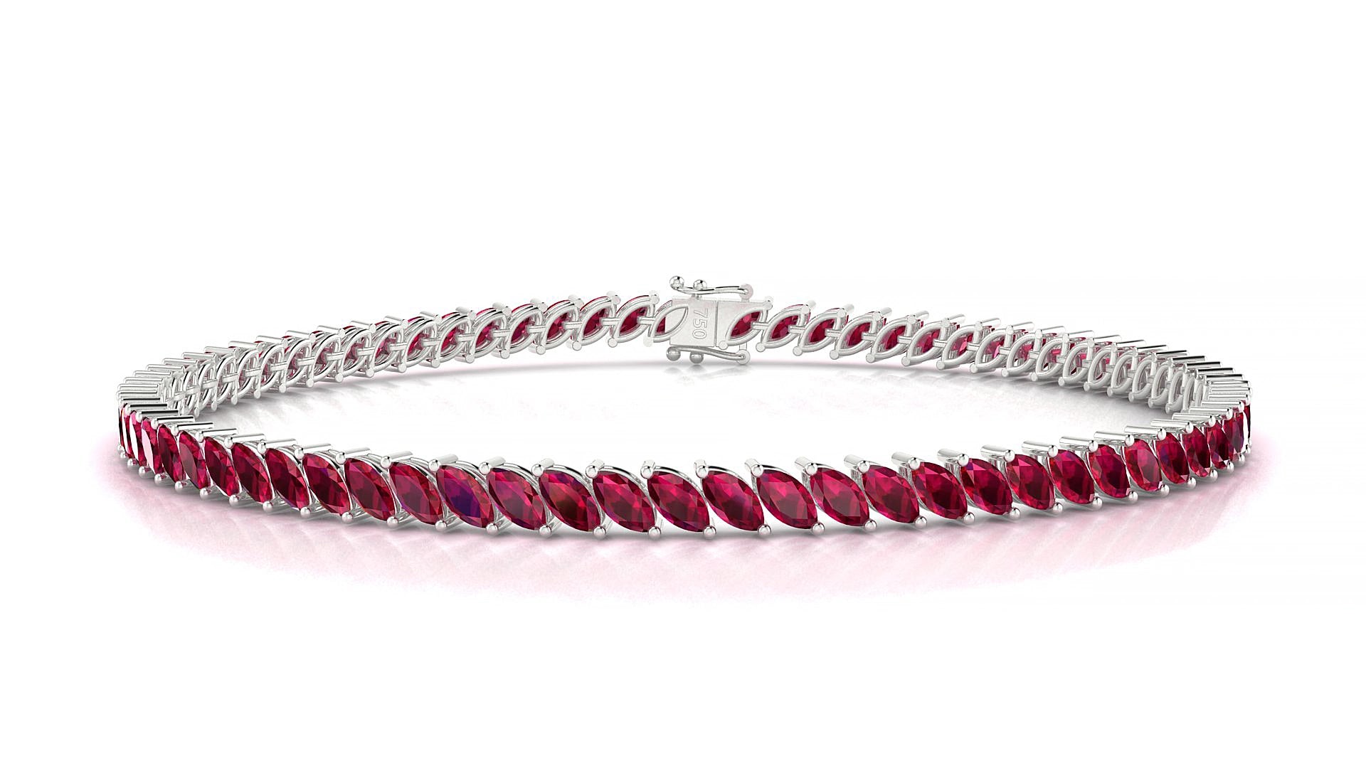 Venezia | 18k White Gold 4 x 2 mm Marquise Natural Ruby 19 cm Tennis Bracelet
