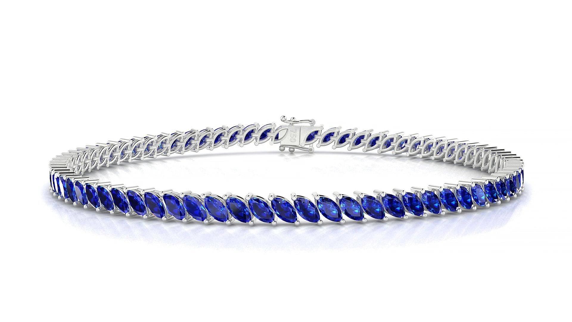 Venezia | 18k White Gold 4 x 2 mm Marquise Natural Sapphire 19 cm Tennis Bracelet