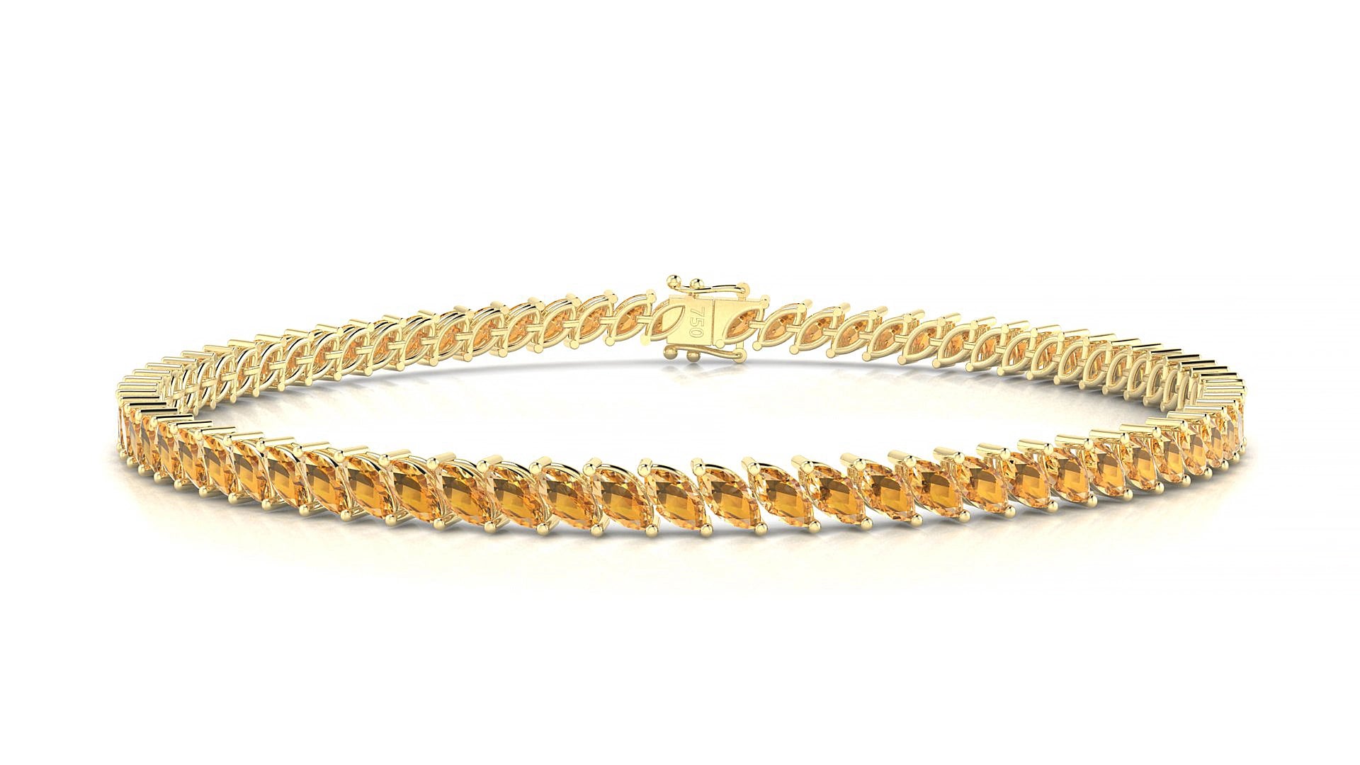 Venezia | 18k Yellow Gold 4 x 2 mm Marquise Natural Citrine 17 cm Tennis Bracelet