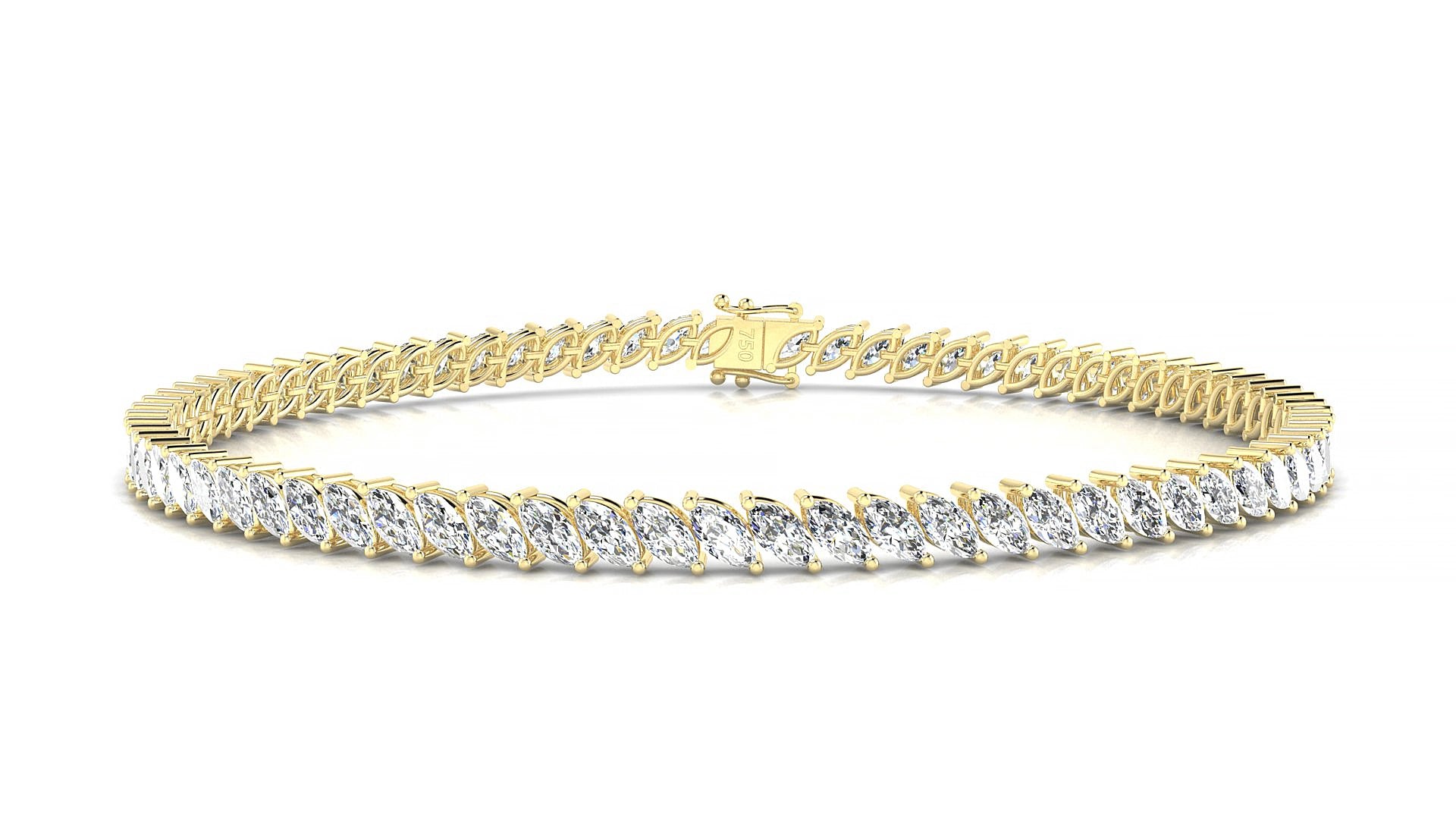Venezia | 18k Yellow Gold 4 x 2 mm Marquise Natural Diamond 15 cm Tennis Bracelet