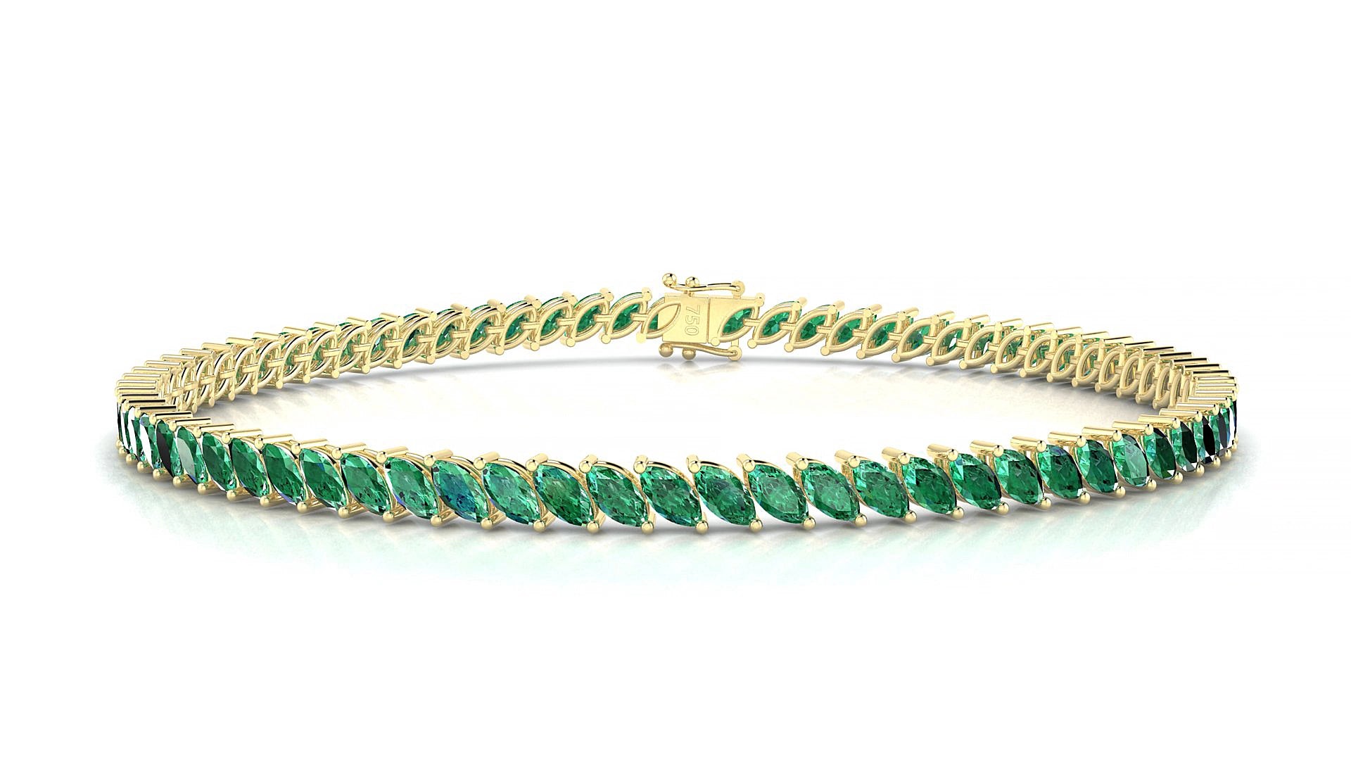 Venezia | 18k Yellow Gold 4 x 2 mm Marquise Natural Emerald 15 cm Tennis Bracelet