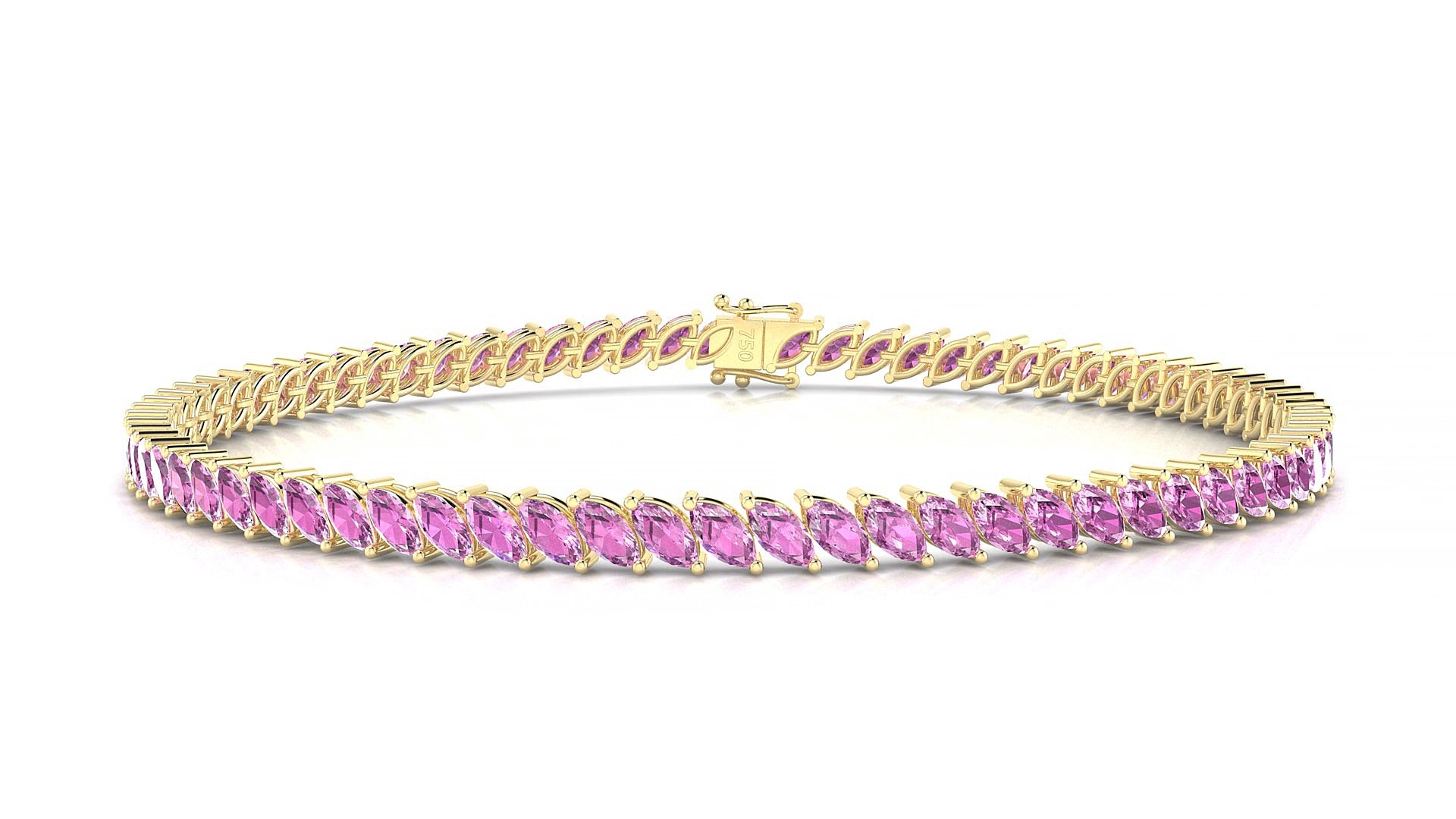 Venezia | 18k Yellow Gold 4 x 2 mm Marquise Natural Pink Sapphire 15 cm Tennis Bracelet
