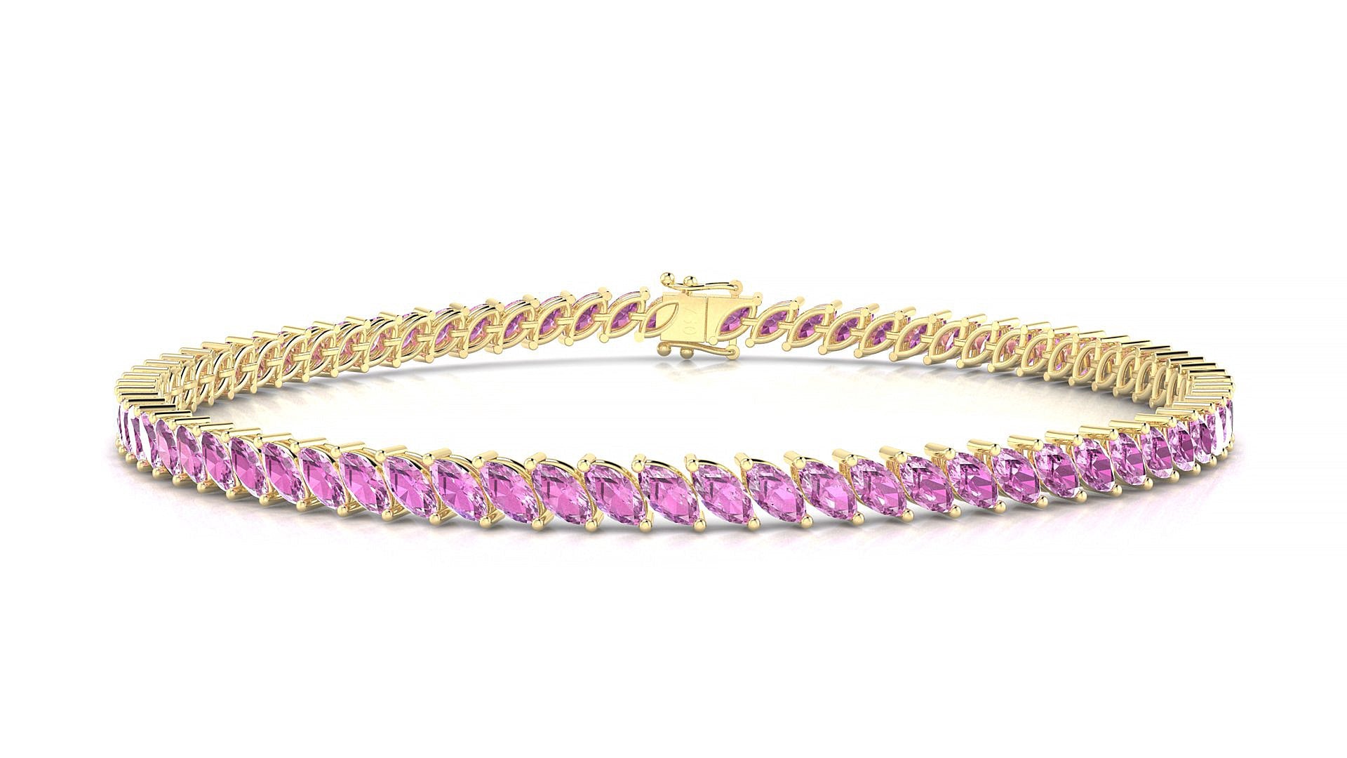 Venezia | 18k Yellow Gold 4 x 2 mm Marquise Natural Pink Sapphire Tennis Bracelet